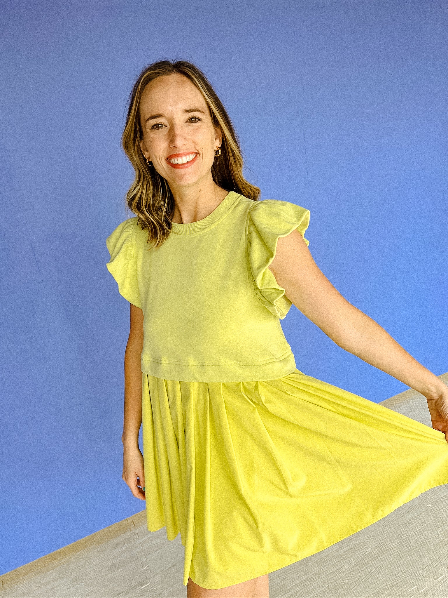 Irene Pleated Mini Dress - Lime