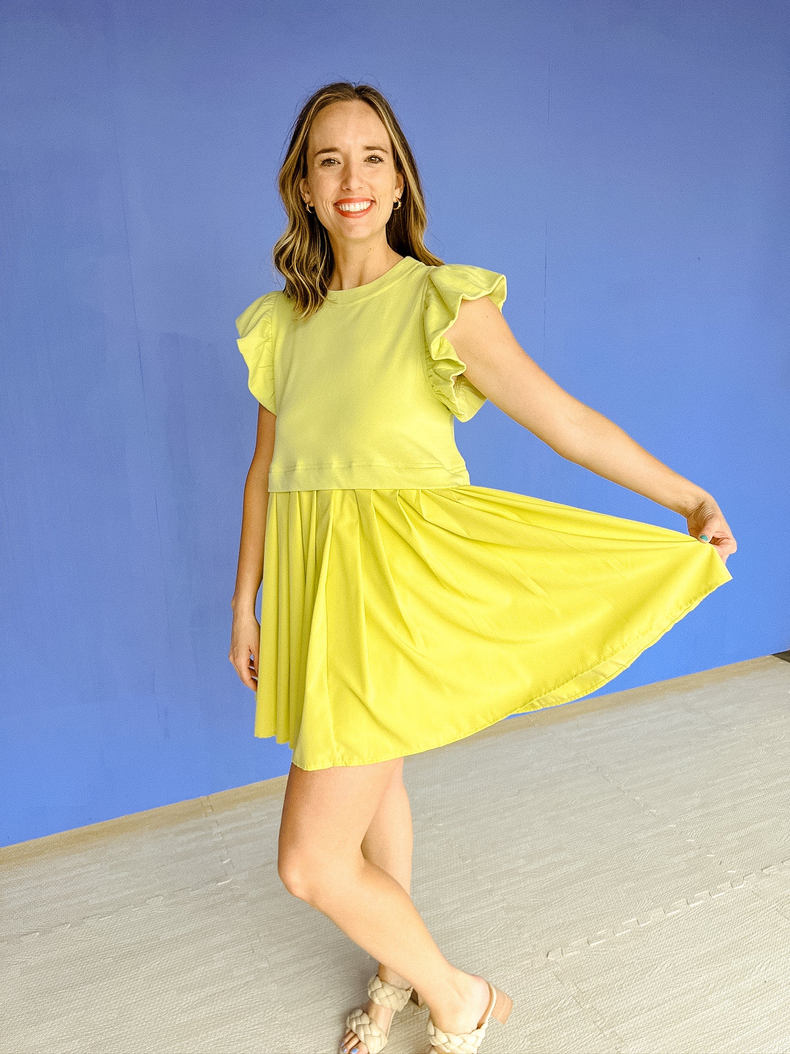 Irene Pleated Mini Dress - Lime
