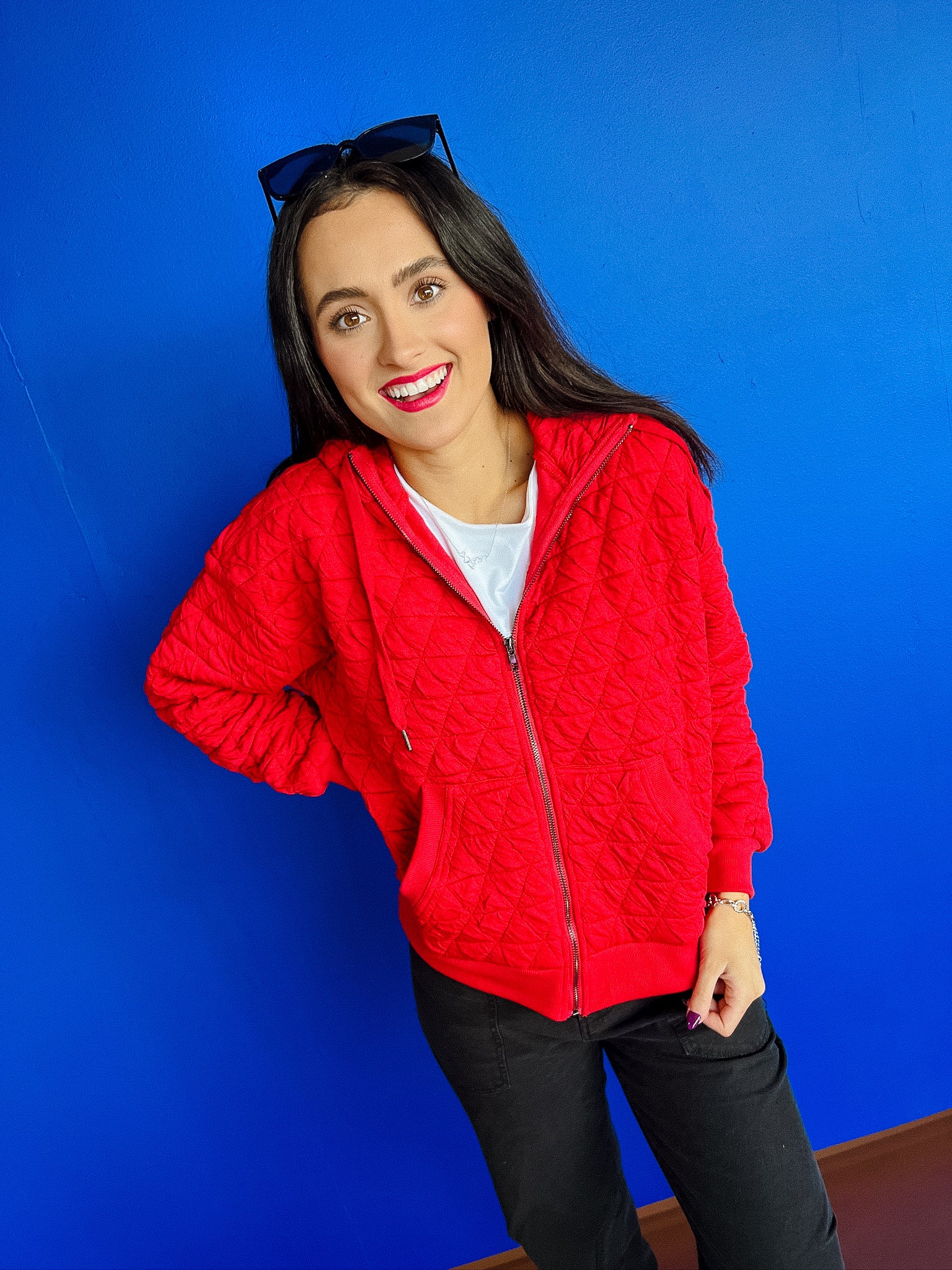 Raven Quilted Zip Jacket - Cool Red