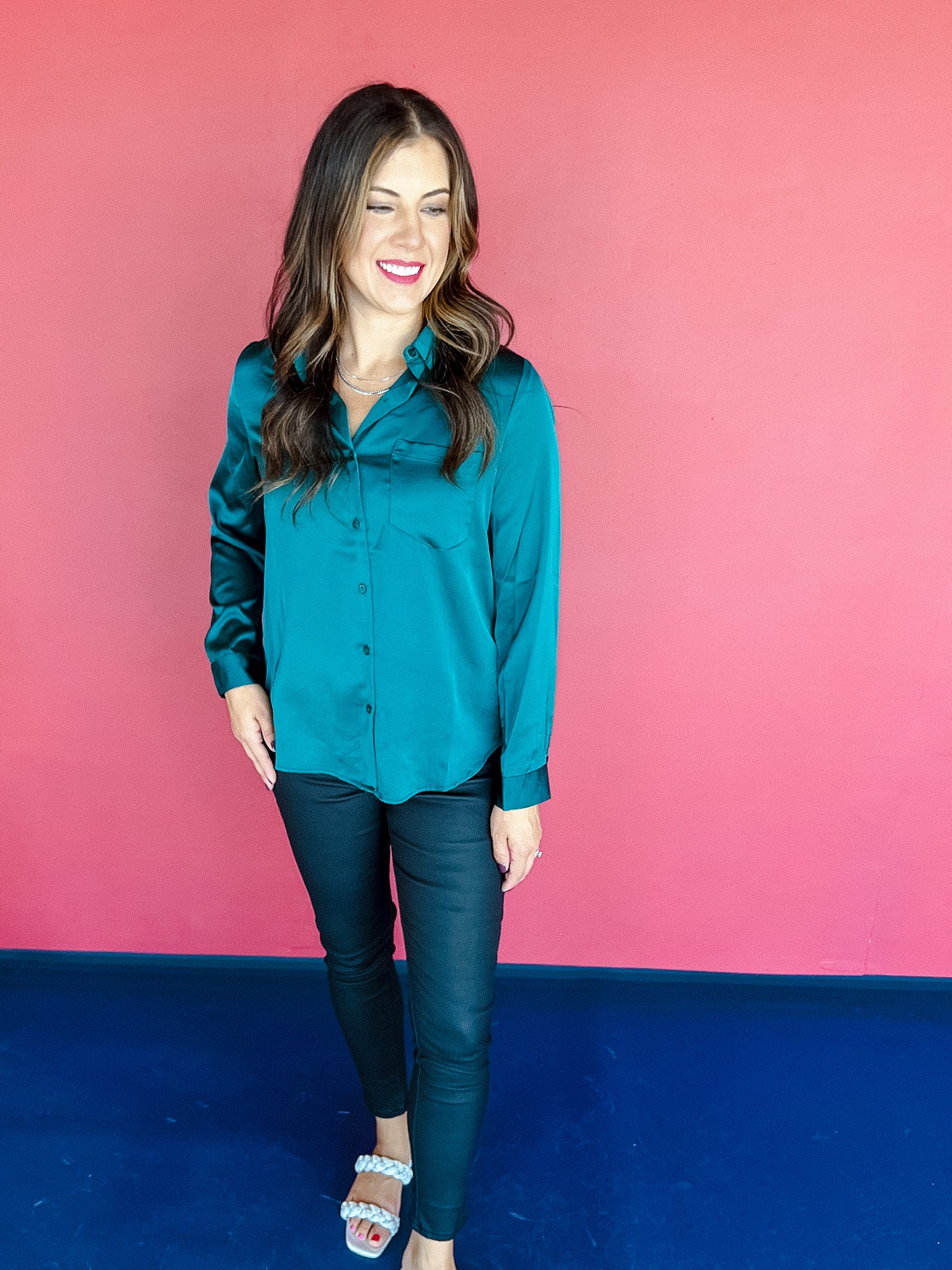 Tyra Satin Blouse - Dark Cool Green