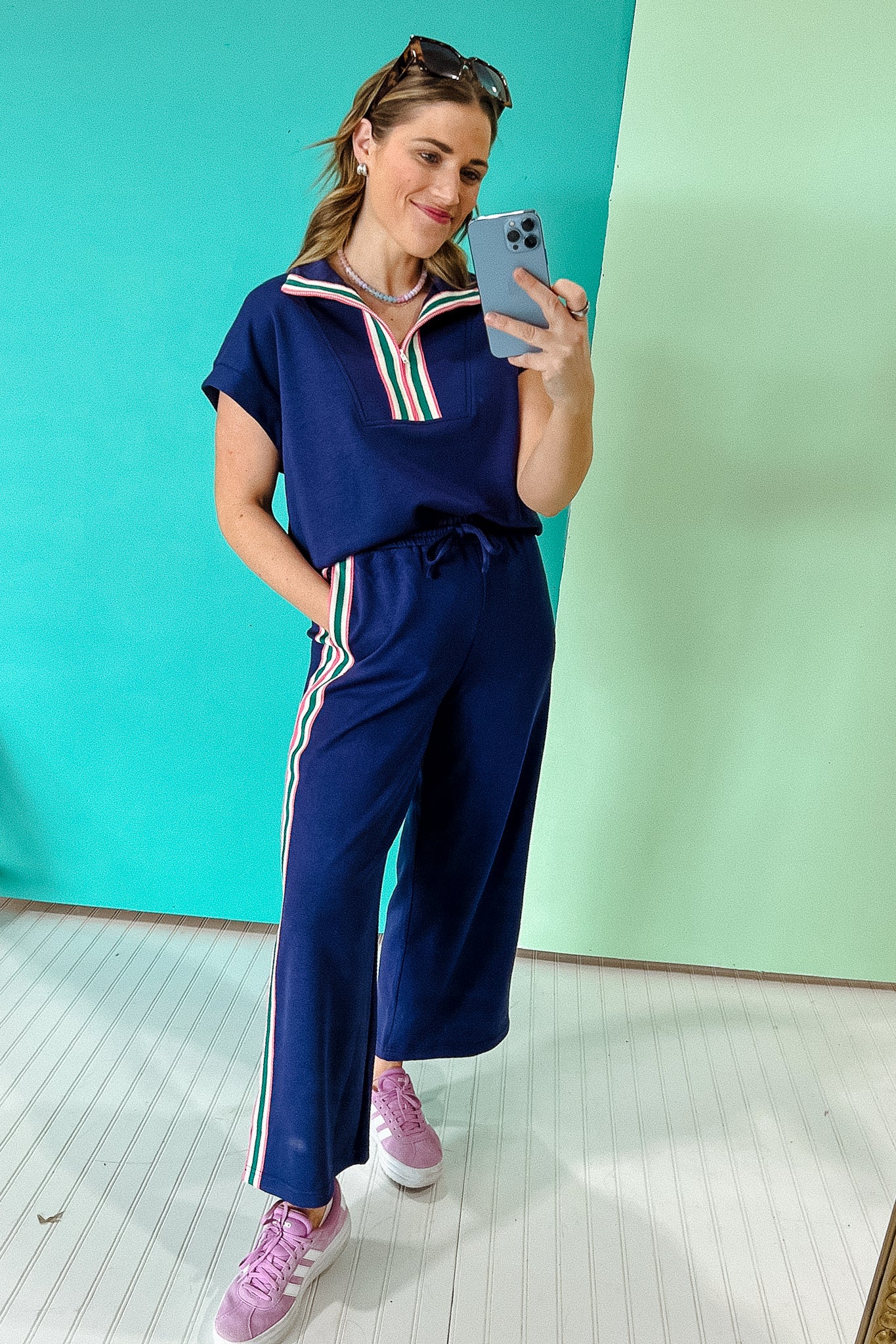 Nancy Loungewear Set - French Navy + Rose