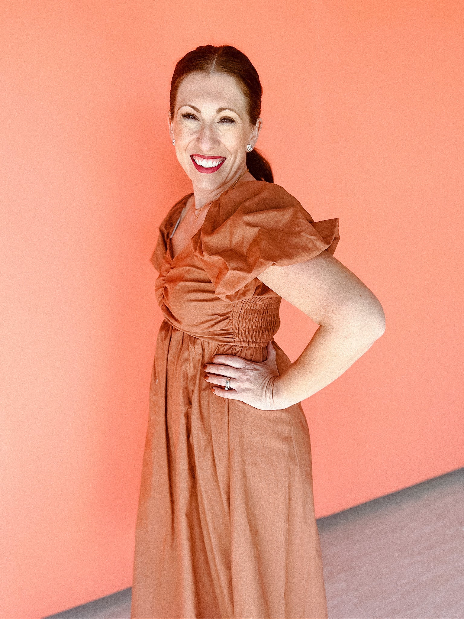 Nicole Puff Sleeve Dress - Rust Brown