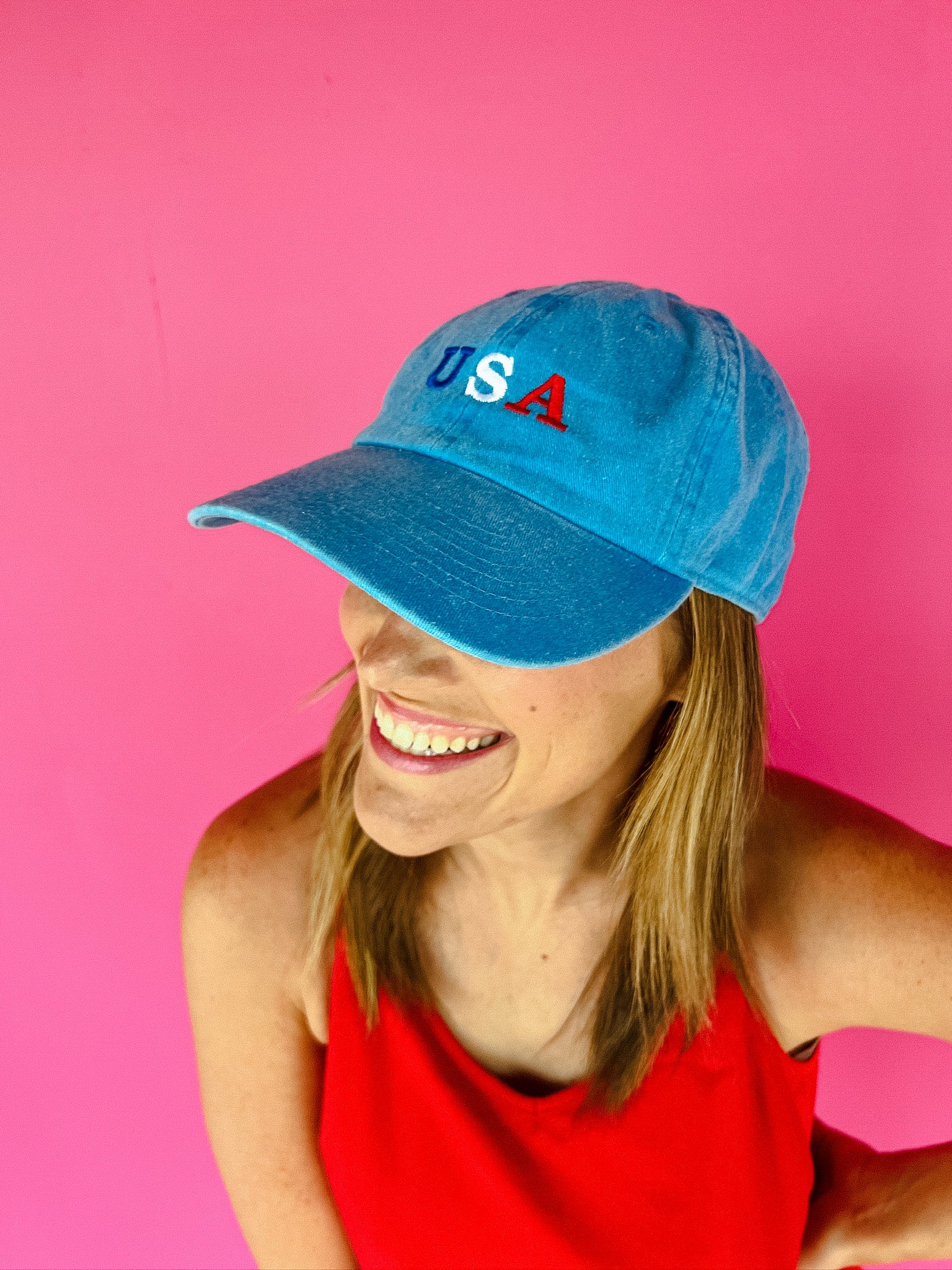 USA Baseball Hat - Washed Summer Blue