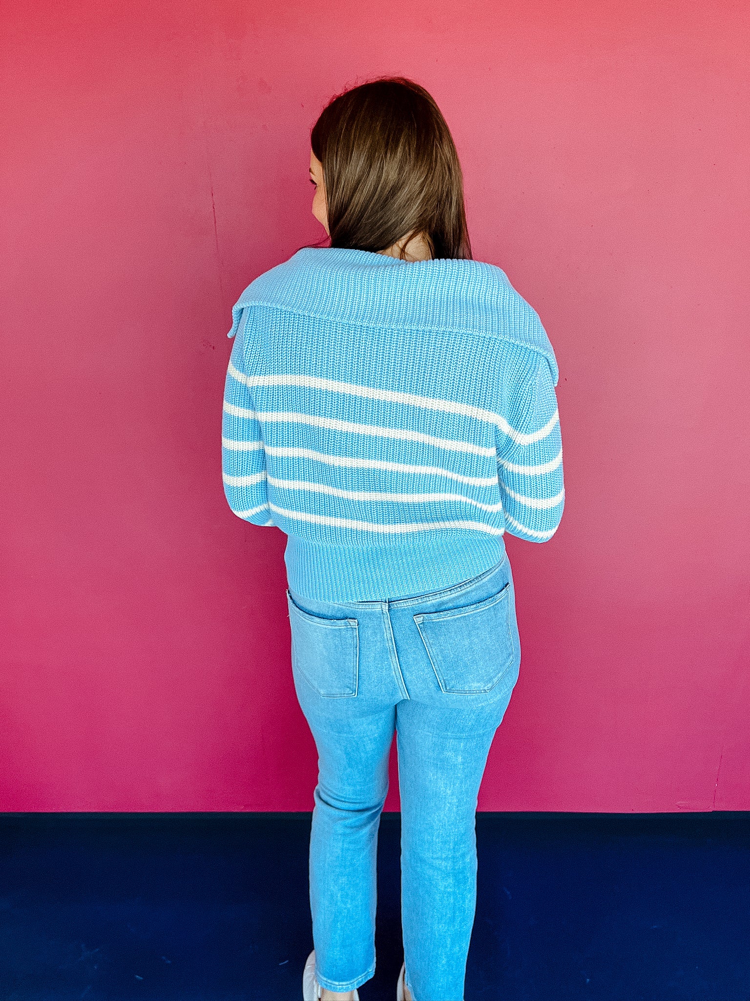 Hillary Pullover Sweater - Powder Blue + Soft White