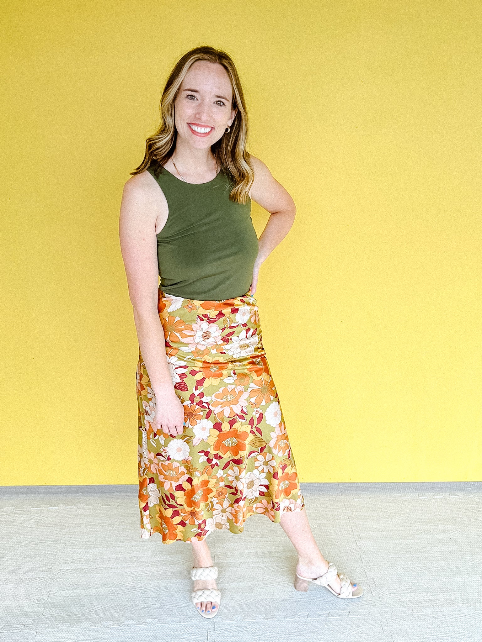 Petunia Floral Skirt - Amber + Moss + Peach + Mustard + Rosewood