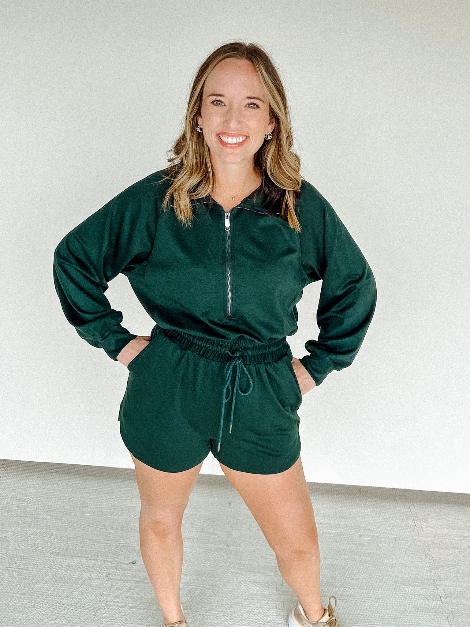 Penny Long Sleeve Romper - Pine/Forest