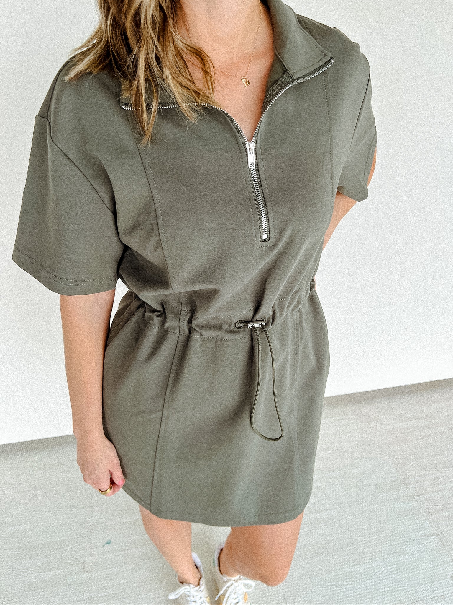 Jessa Drawstring Knit Dress - Olive