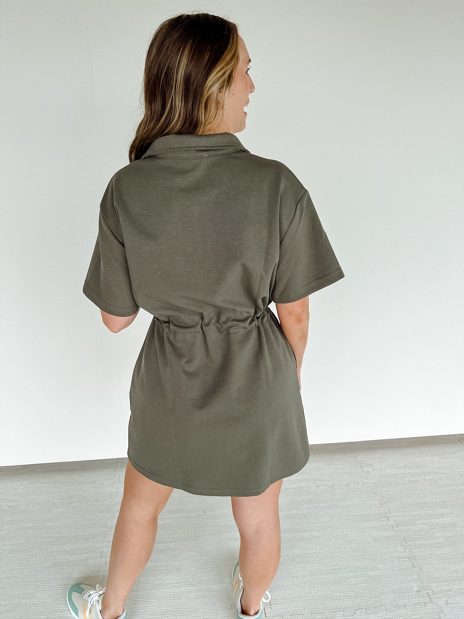 Jessa Drawstring Knit Dress - Olive