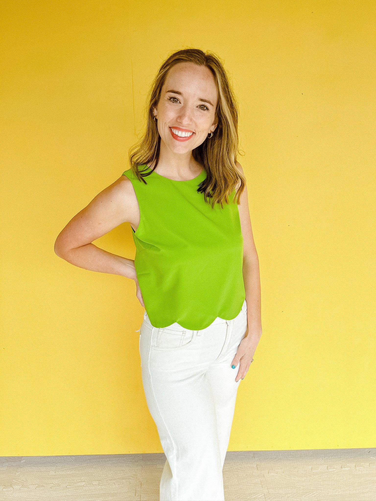 Lily Scalloped Tank - Lime