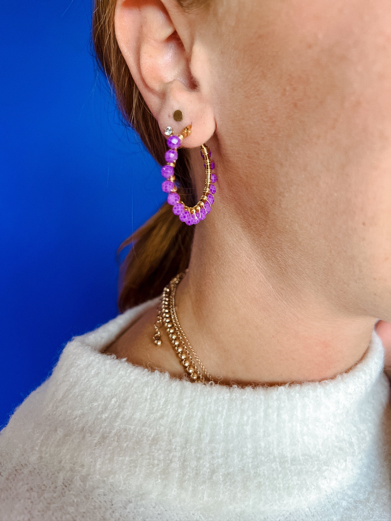 [Treasure Jewels] Silas Beaded Hoop - Violet + Gold