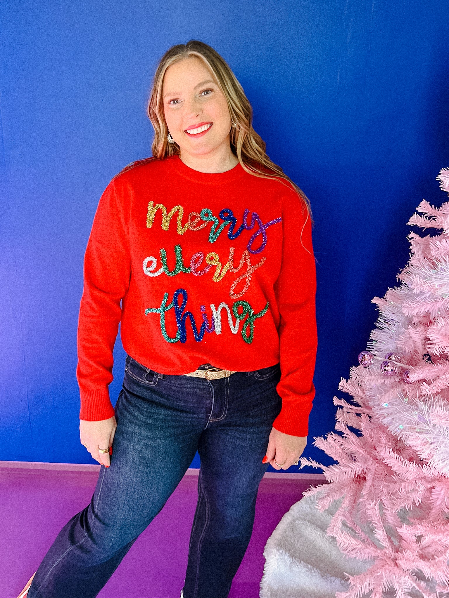 [Queen of Sparkles] Merry Everything Sweater - True Red