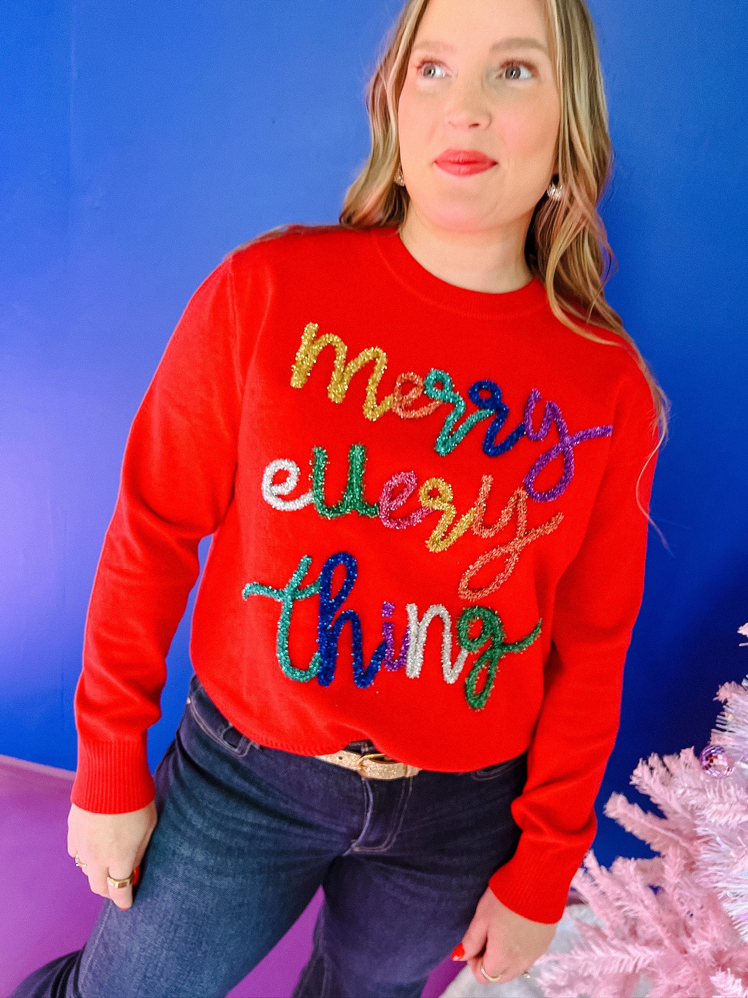 [Queen of Sparkles] Merry Everything Sweater - True Red