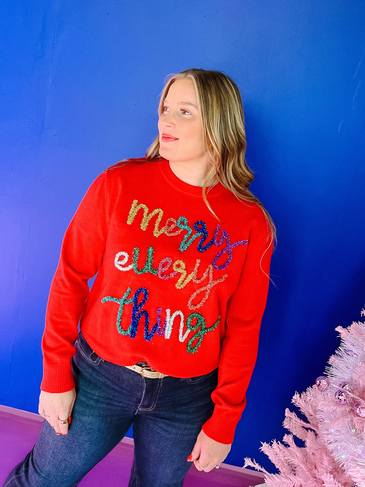 [Queen of Sparkles] Merry Everything Sweater - True Red