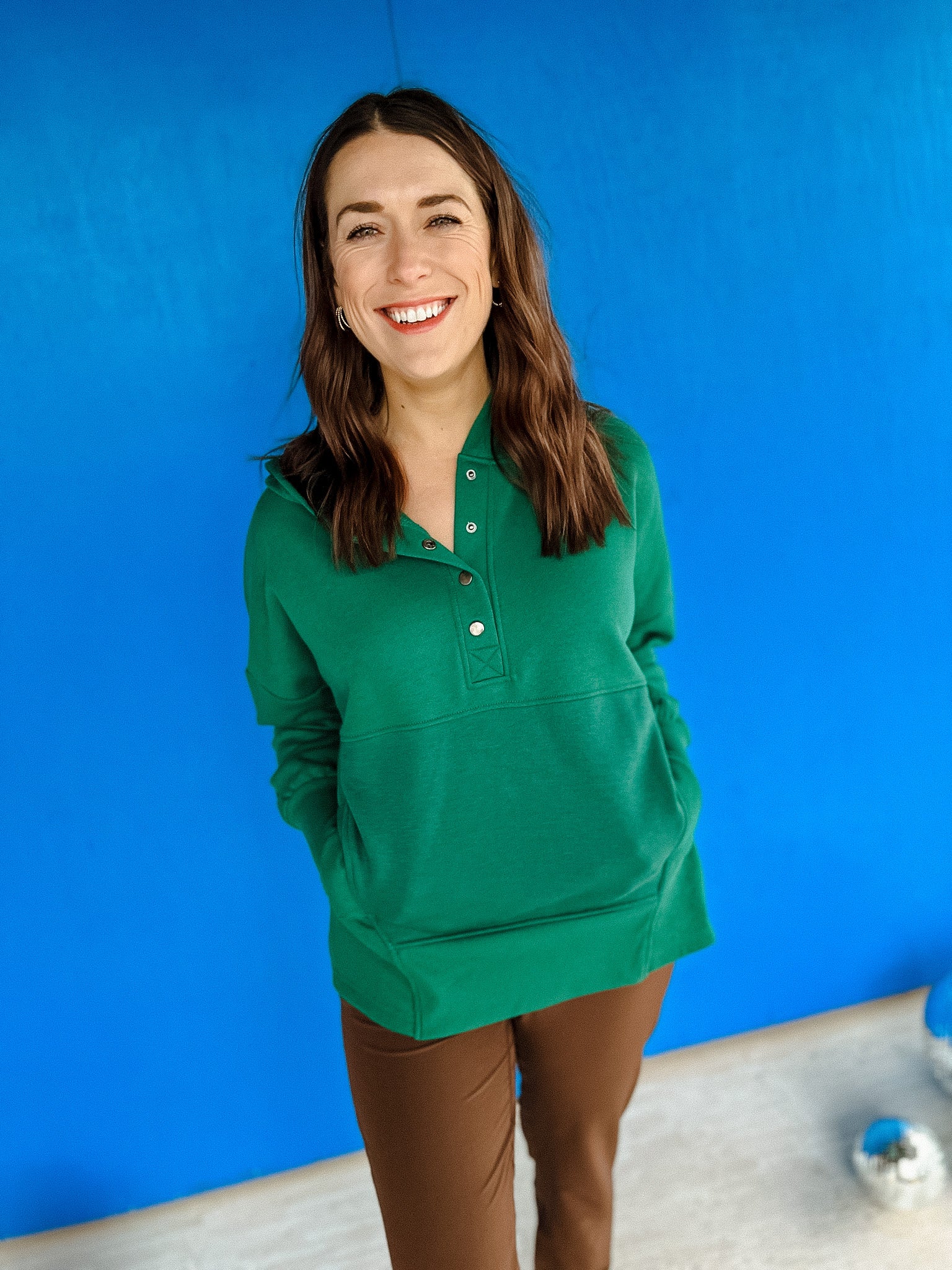 Comfy Glam Half Button Pullover - Forest Green