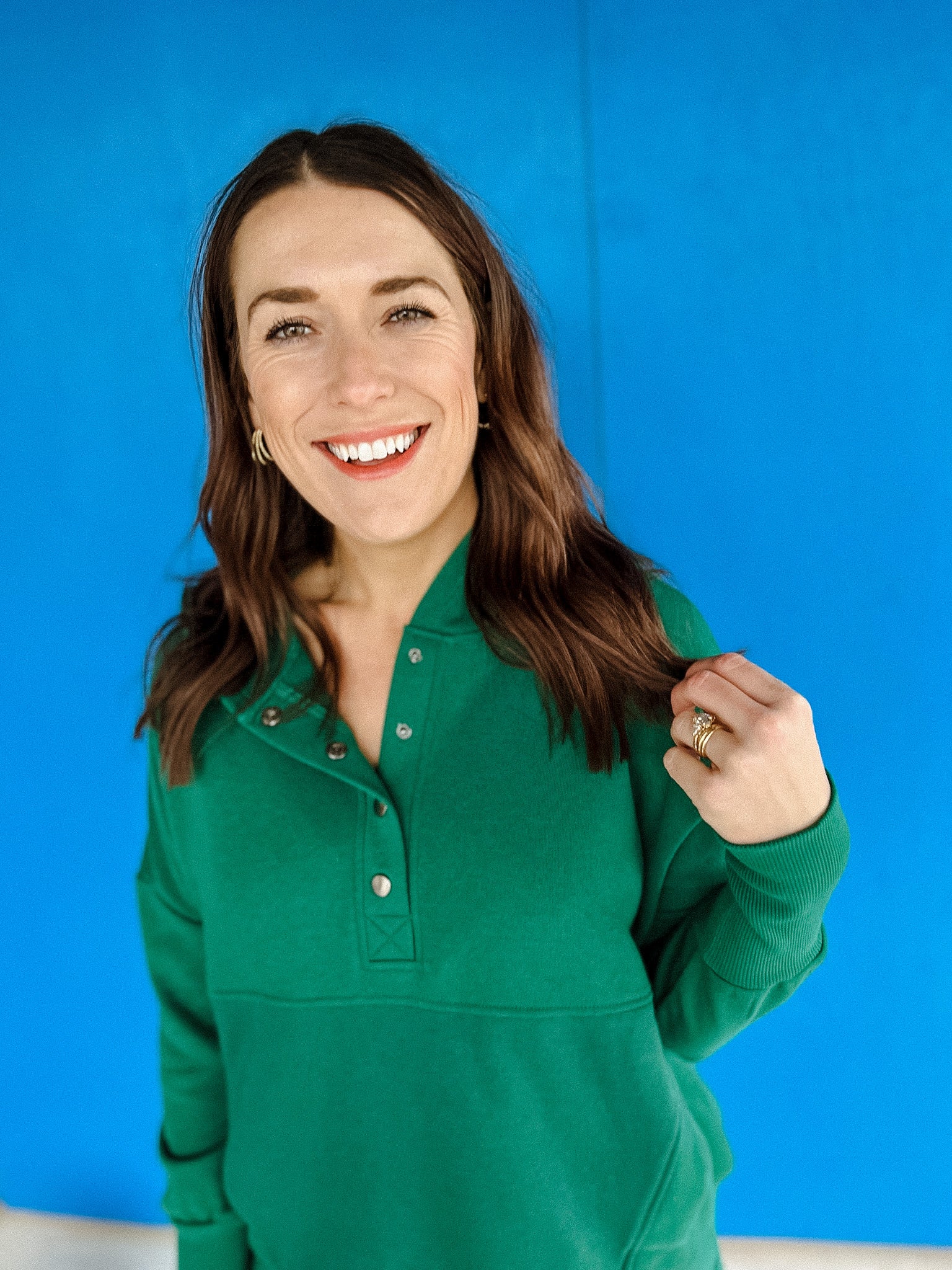 Comfy Glam Half Button Pullover - Forest Green
