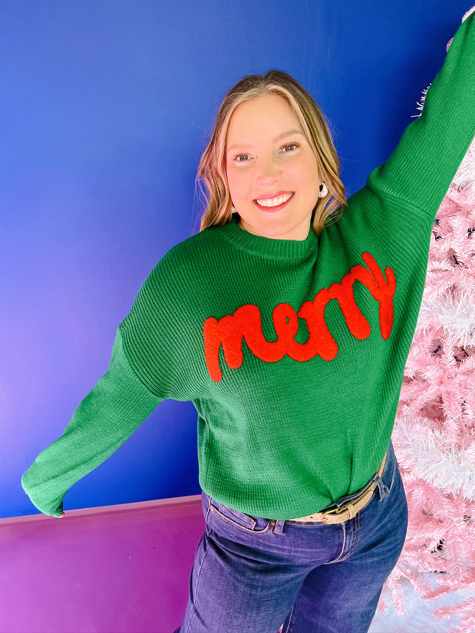 Be Merry Holiday Sweater - Bright Green + True Red