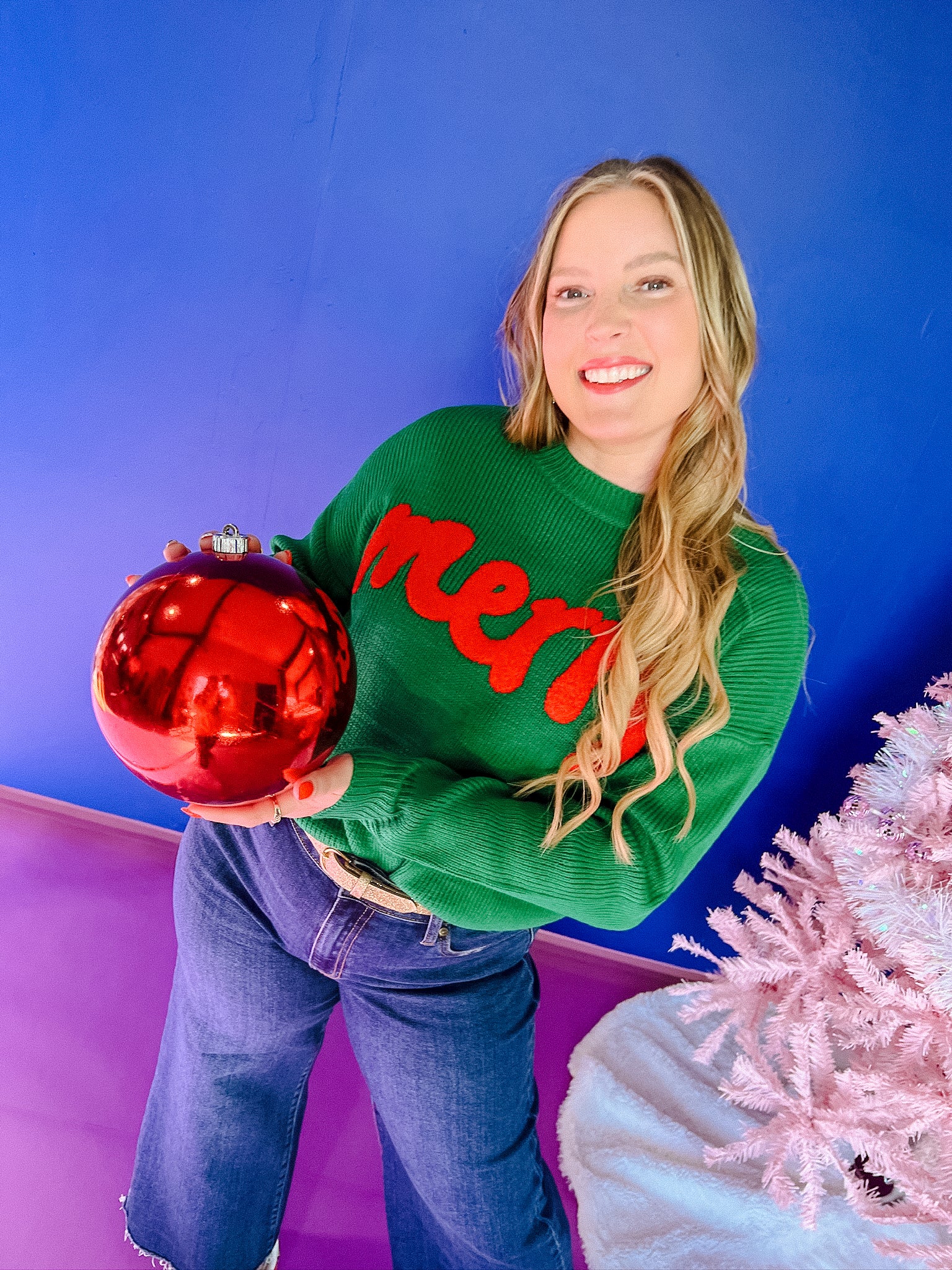 Be Merry Holiday Sweater - Bright Green + True Red