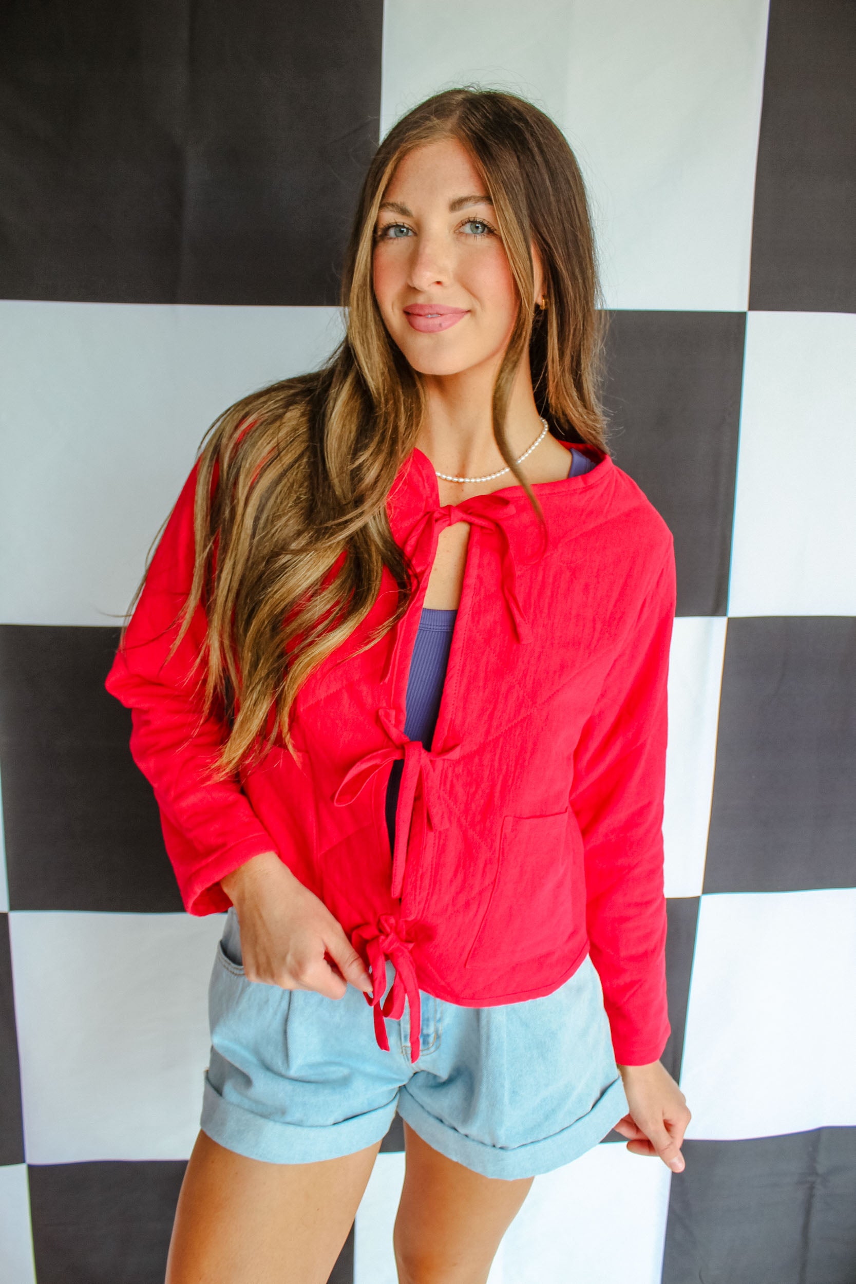 All Star Quilted Tie Jacket - Cool Red