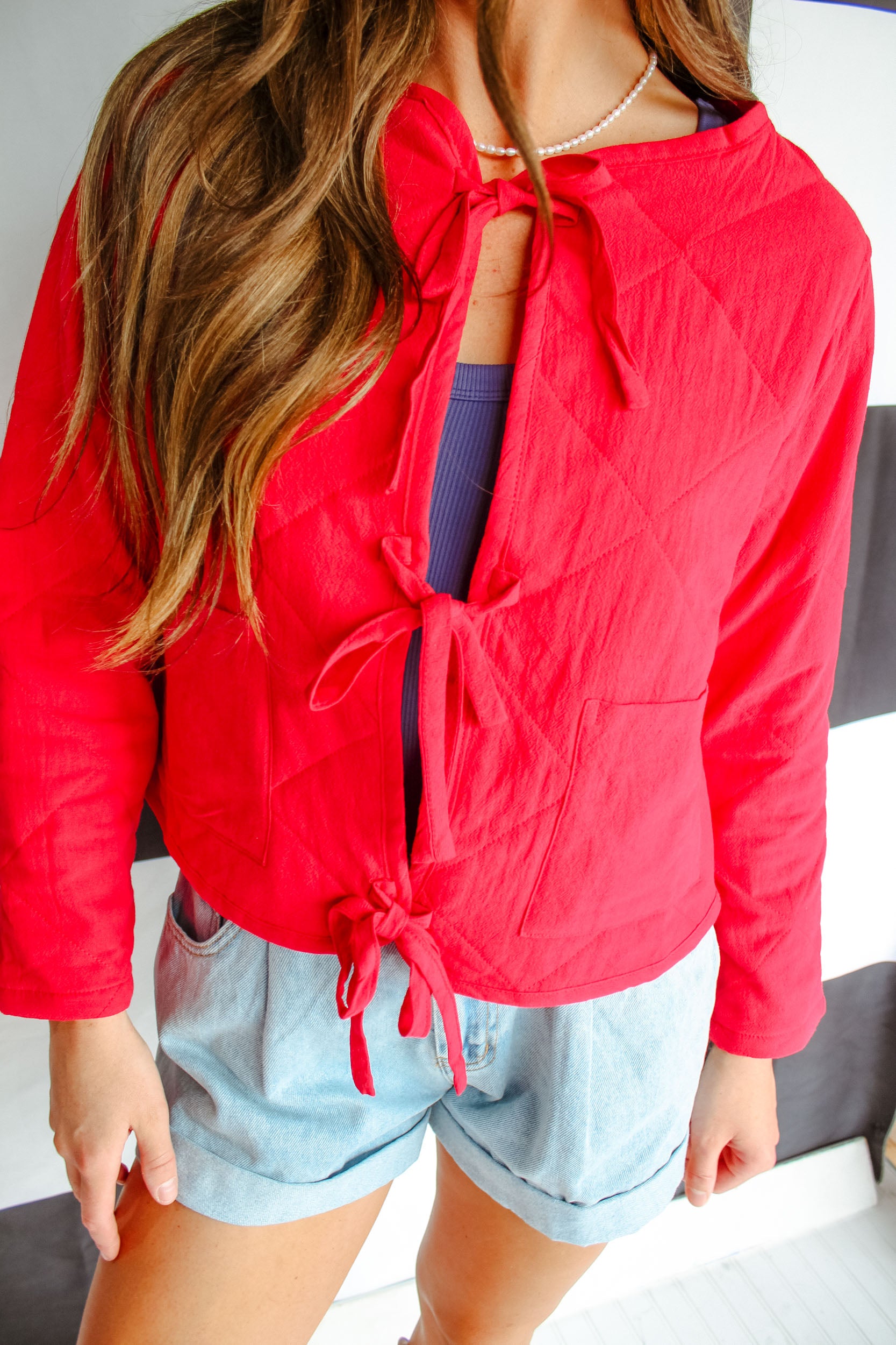All Star Quilted Tie Jacket - Cool Red