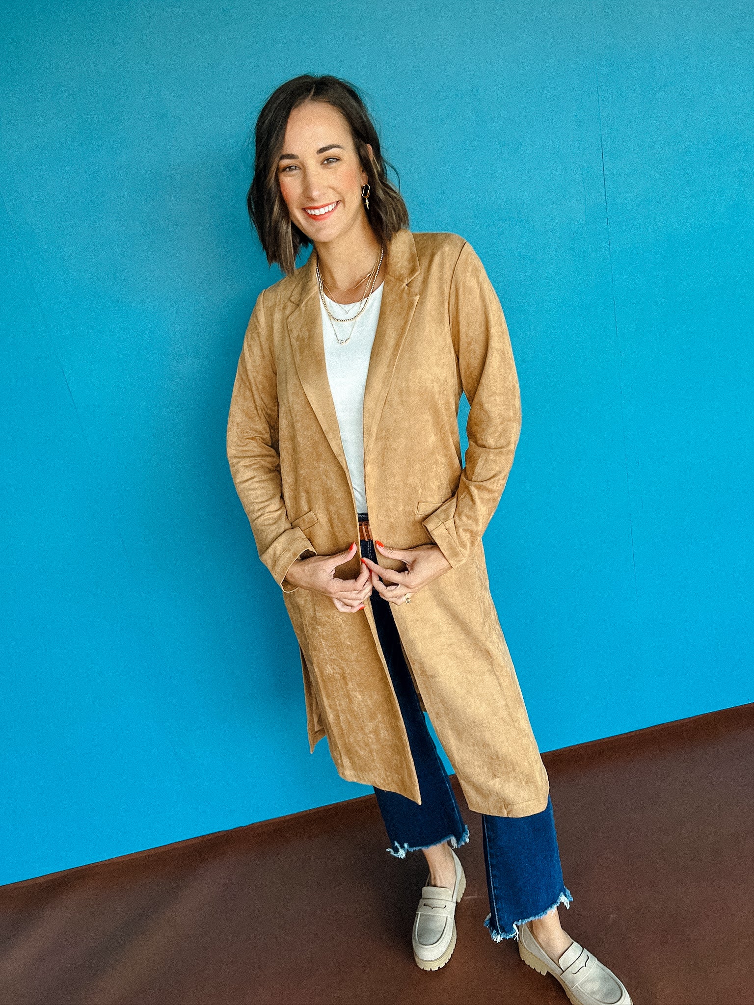 Me Time Faux Suede Duster -Tan