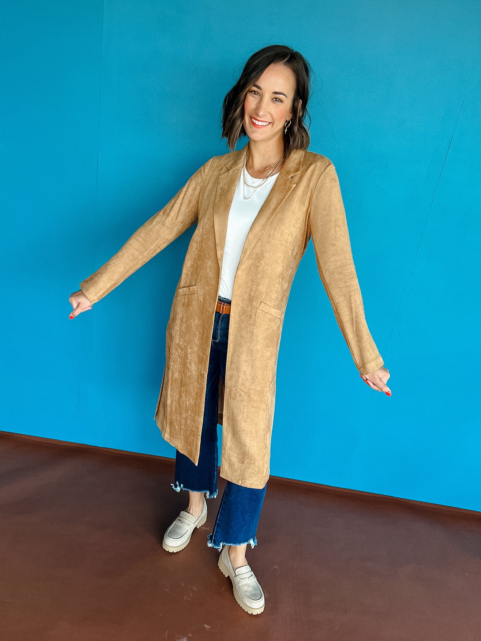 Me Time Faux Suede Duster -Tan