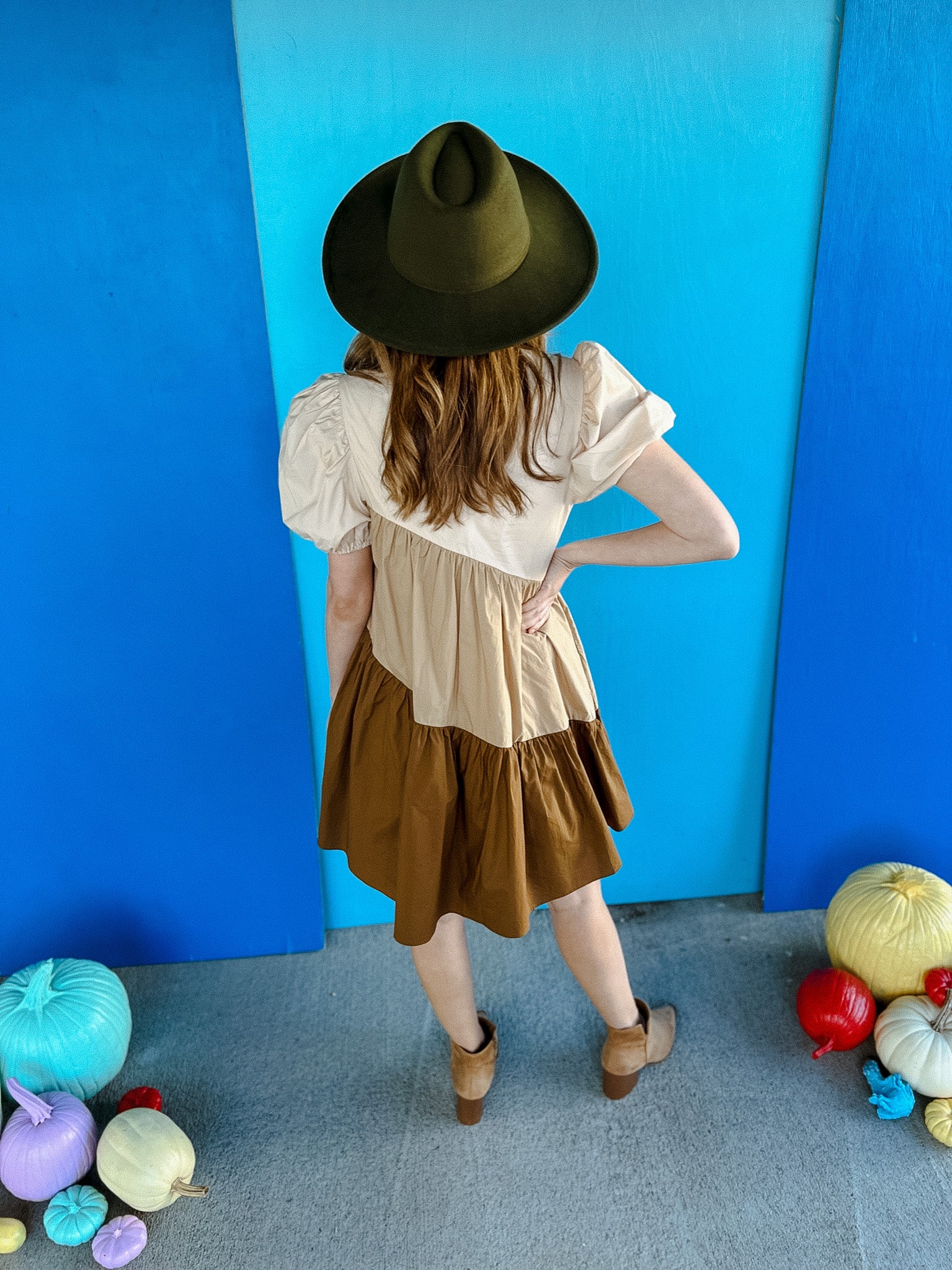 RSVP Yes Colorblock Mini Dress - Beige + Brown
