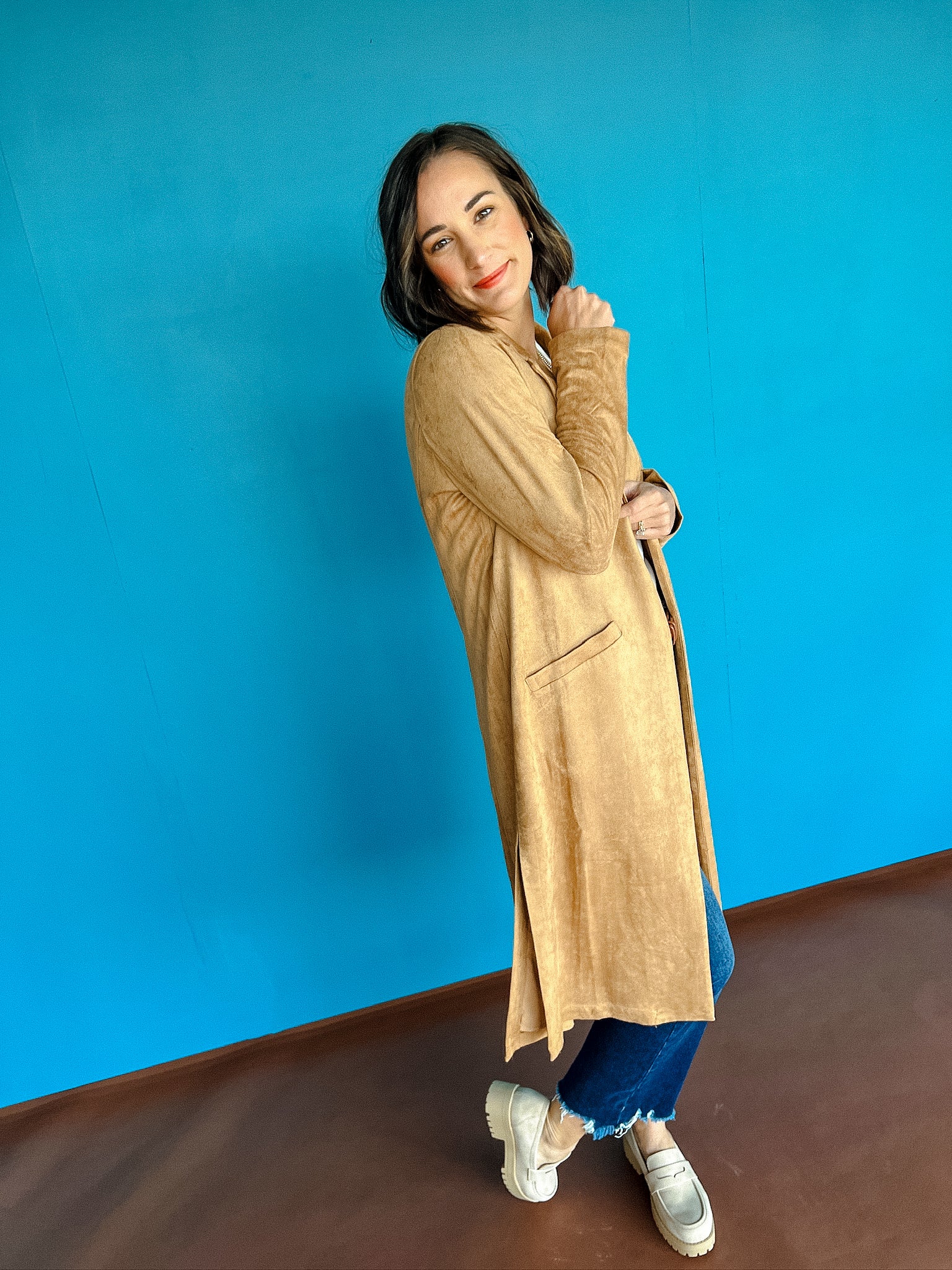 Me Time Faux Suede Duster -Tan