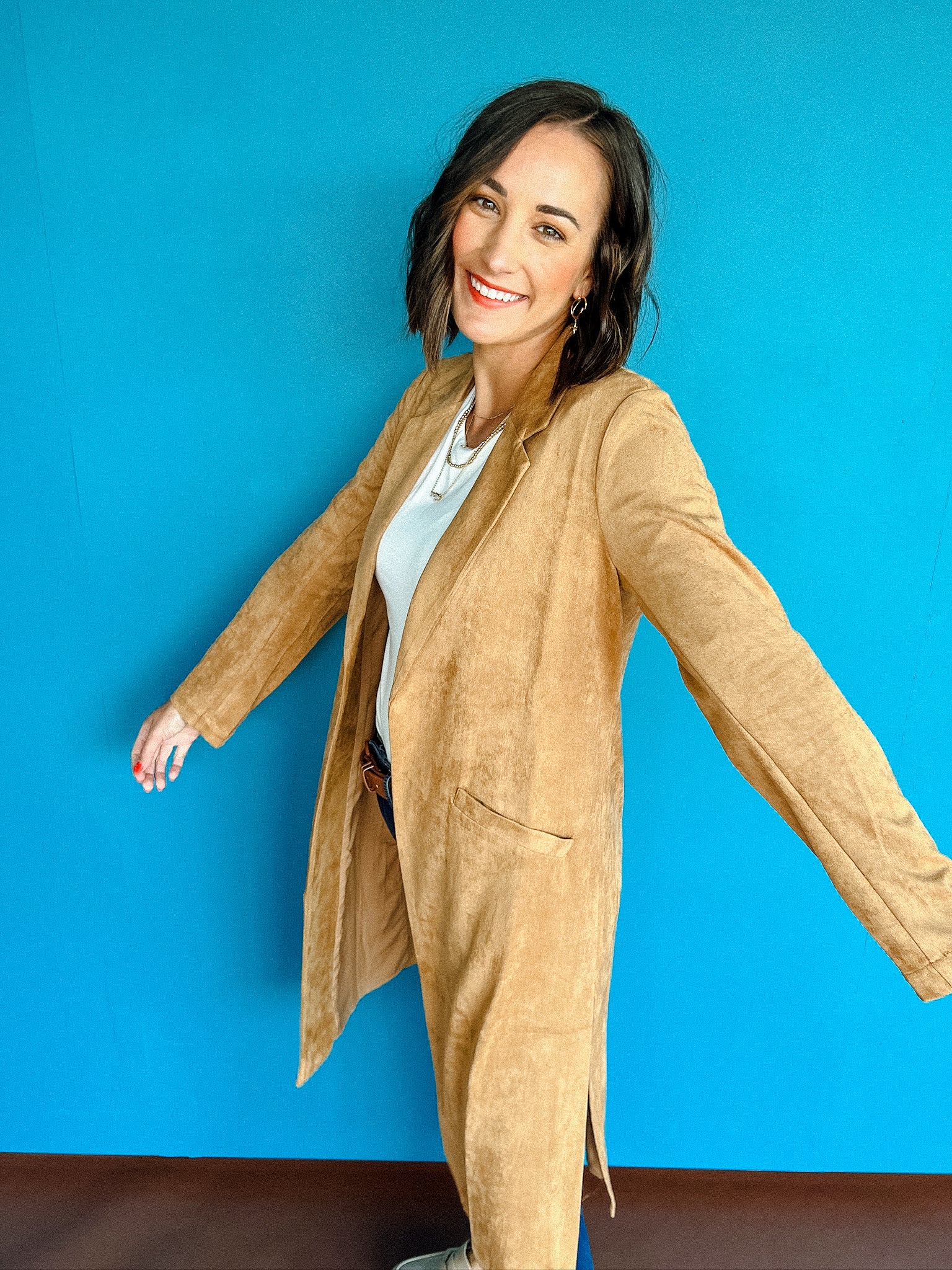 Me Time Faux Suede Duster -Tan