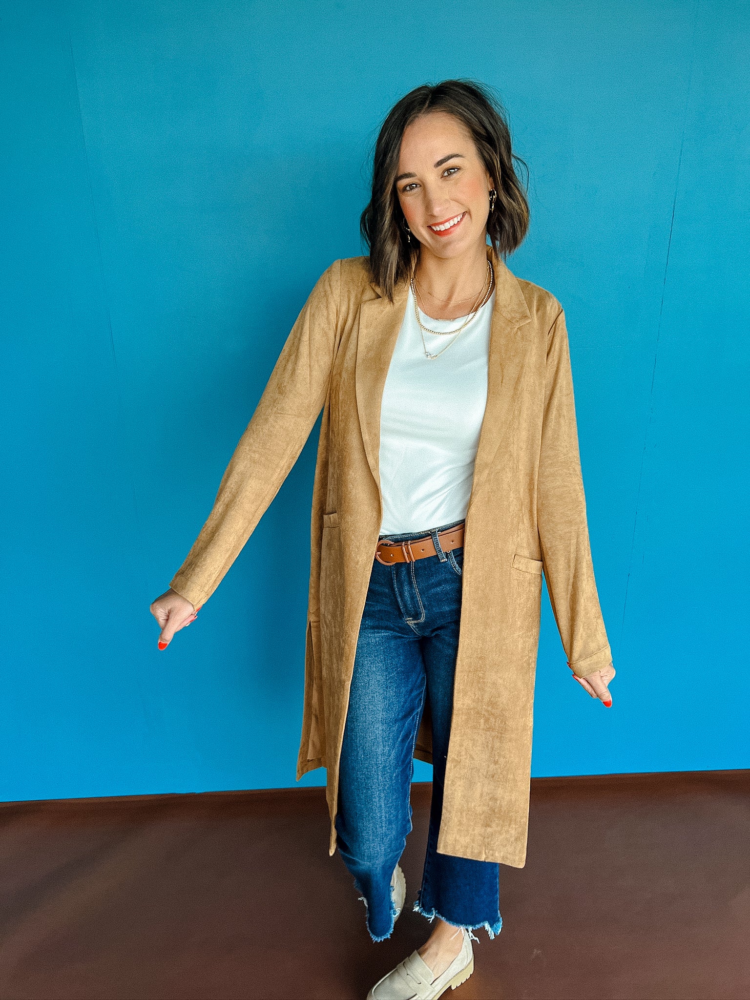 Me Time Faux Suede Duster -Tan