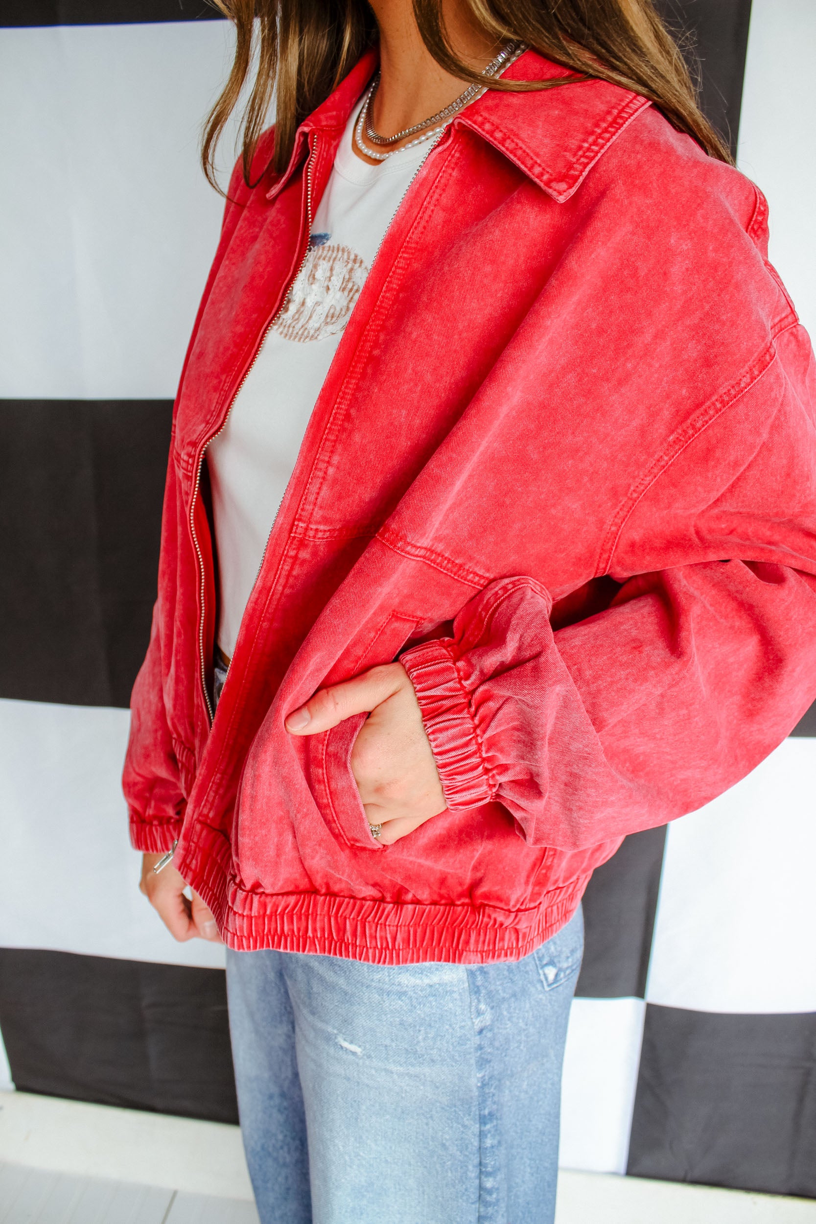 The Alumni Club Washed Denim Jacket - Muted Red