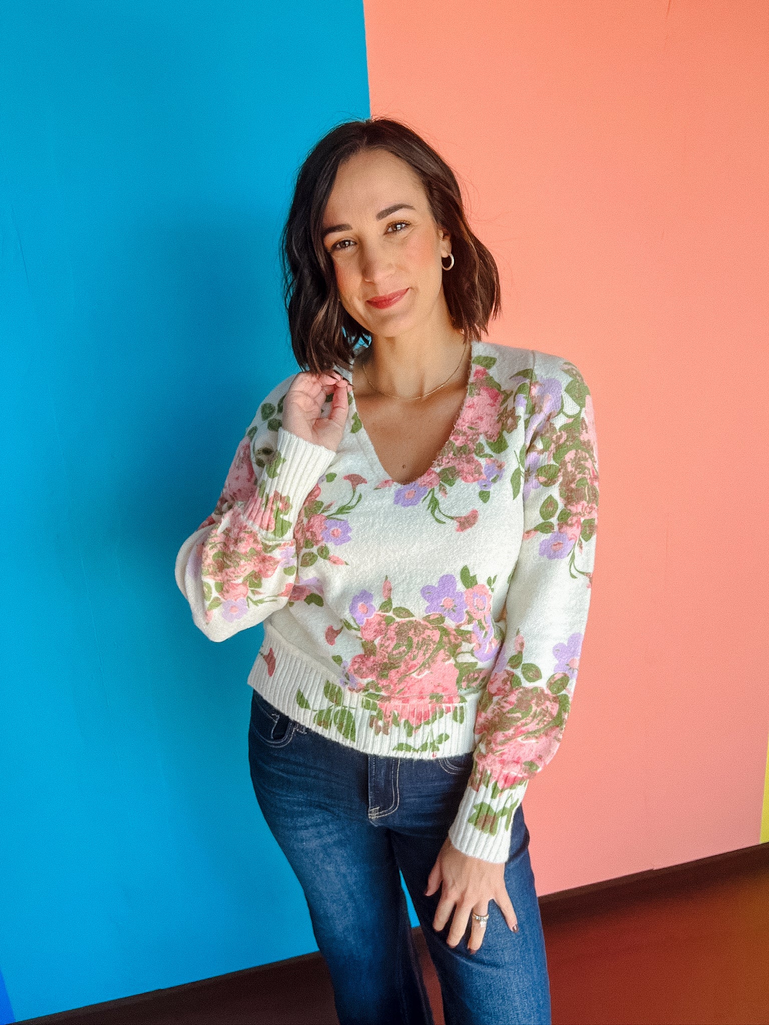 Candice Floral Sweater - Moss + Ivory