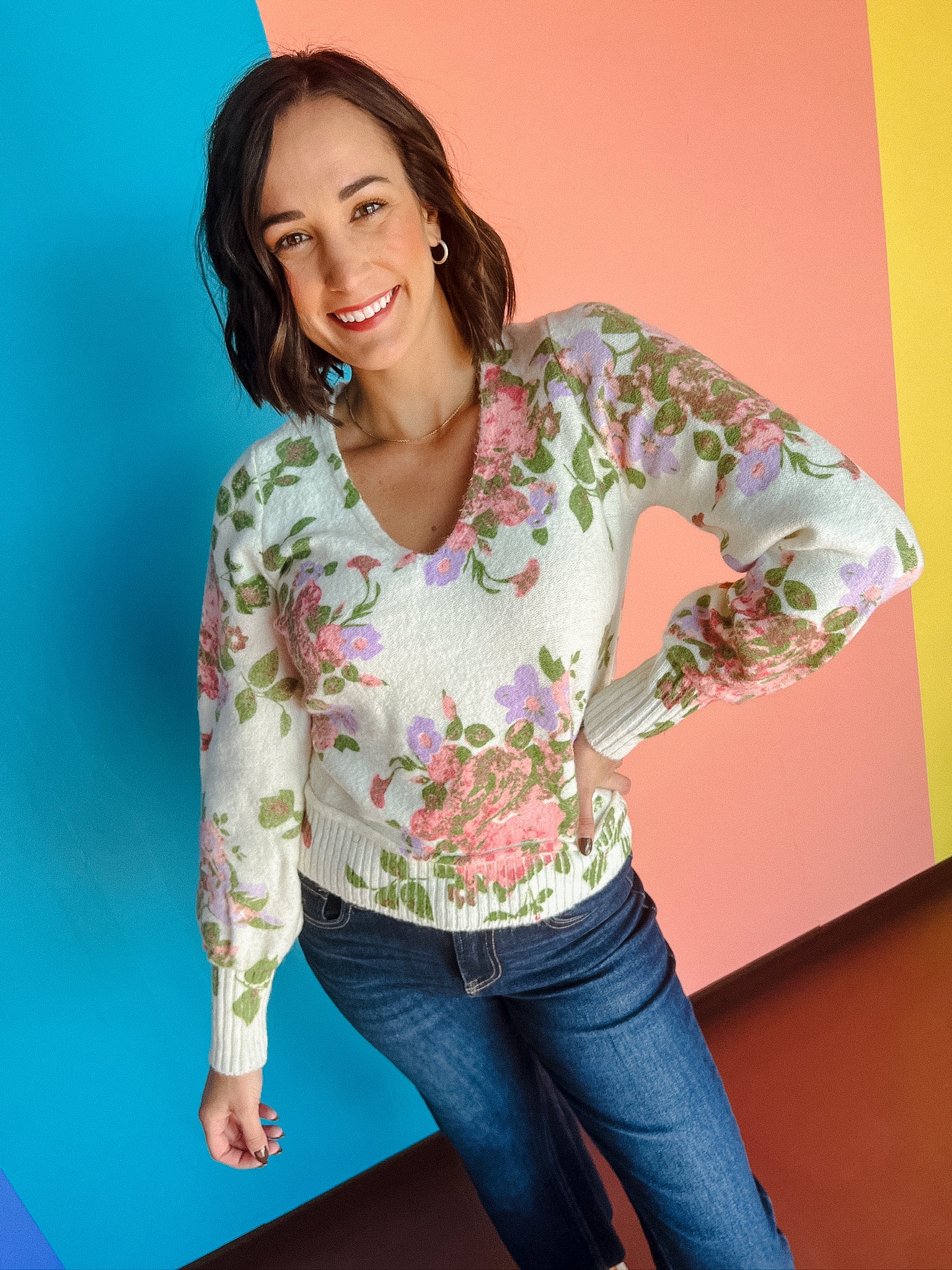 Candice Floral Sweater - Moss + Ivory