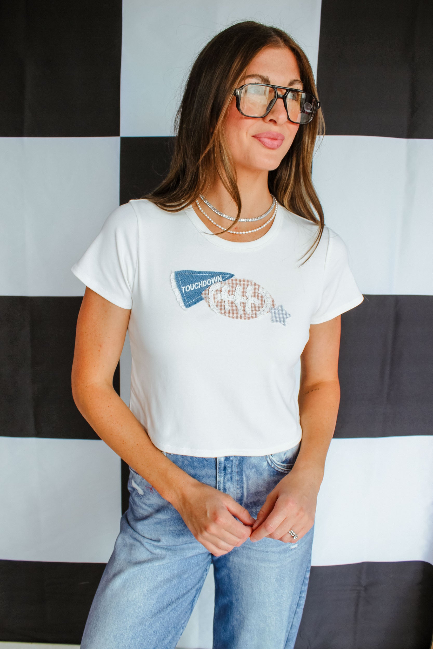 Pep Rally Patchwork Baby Tee - Soft White / Ivory