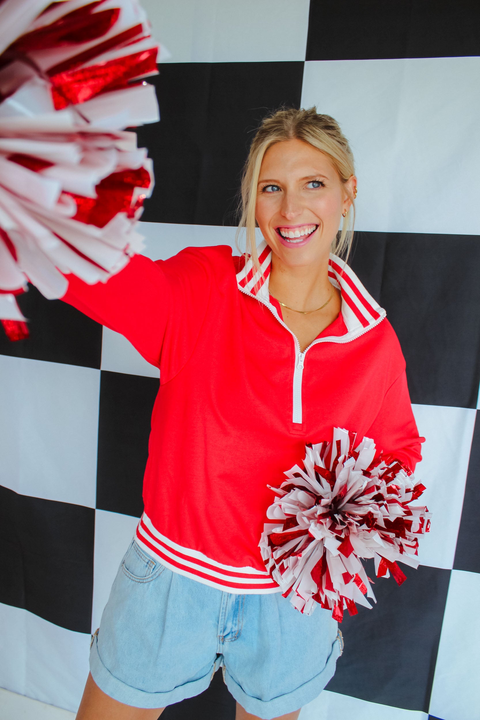 [MyEllement Exclusive] Scarlett Varsity Quarter Zip - True Red