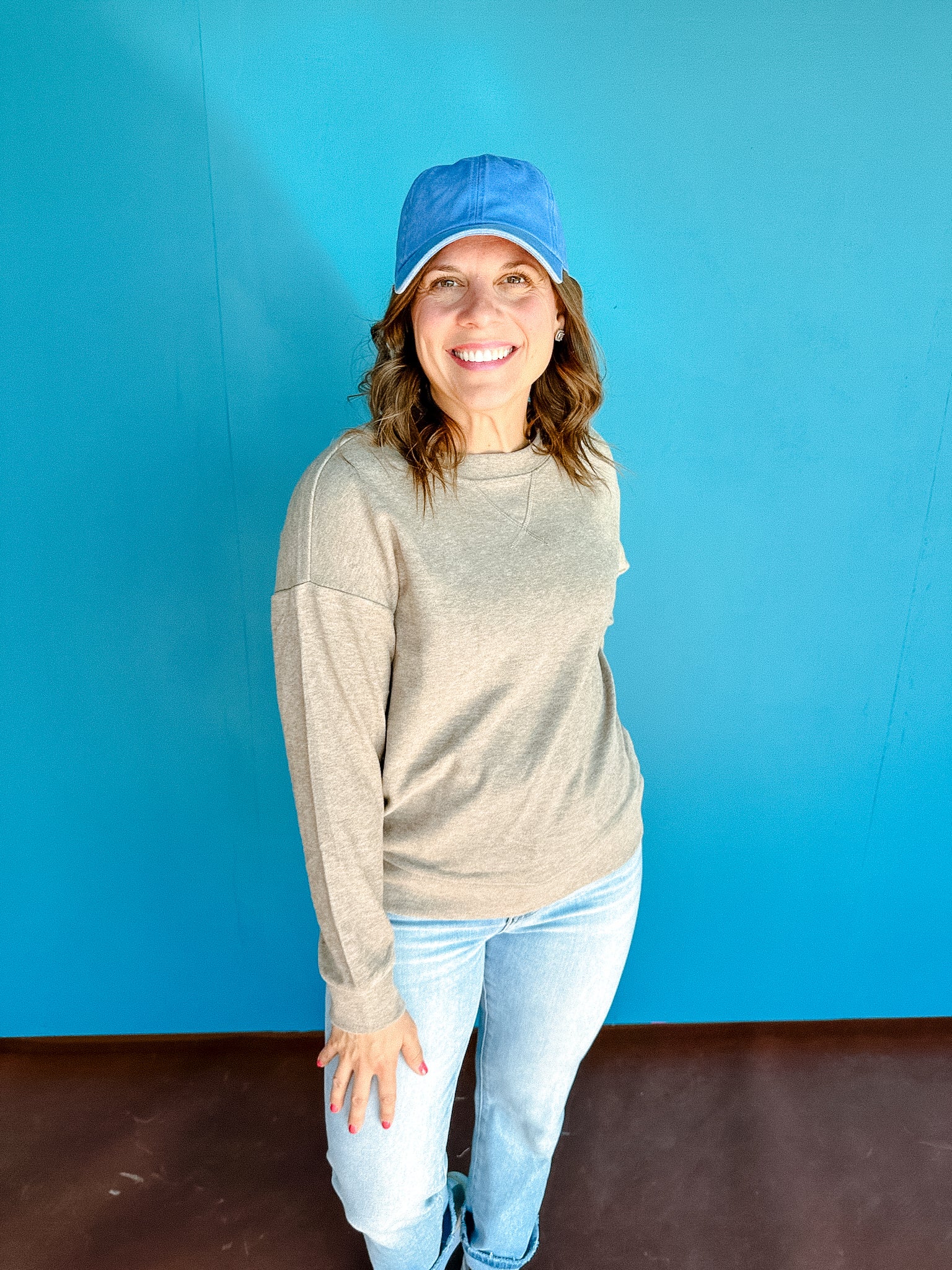 Moriah Ribbed Crewneck Top - Heathered Mushroom