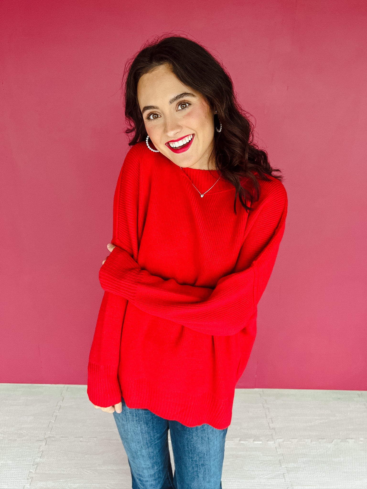 Stylish Bandit Oversized Sweater - True Red