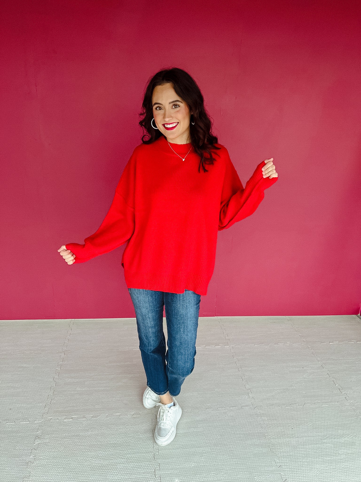 Stylish Bandit Oversized Sweater - True Red