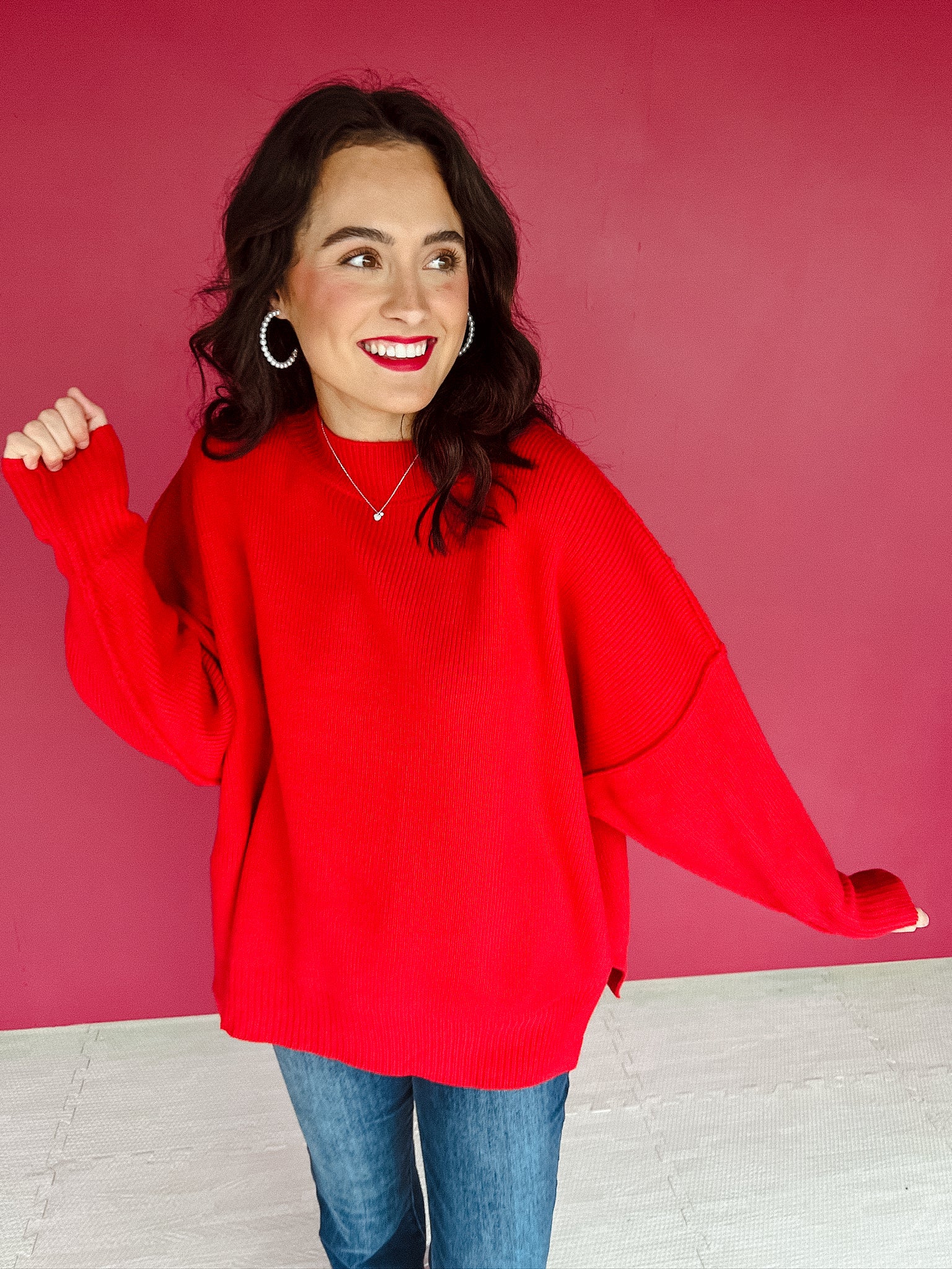 Stylish Bandit Oversized Sweater - True Red