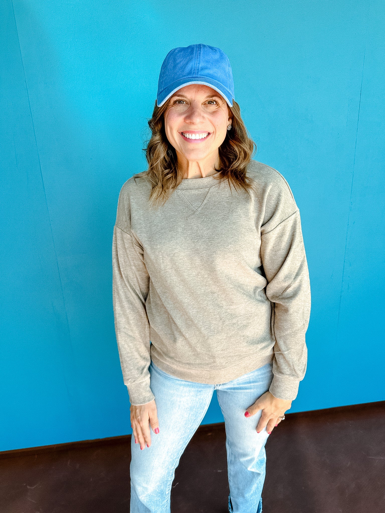 Moriah Ribbed Crewneck Top - Heathered Mushroom