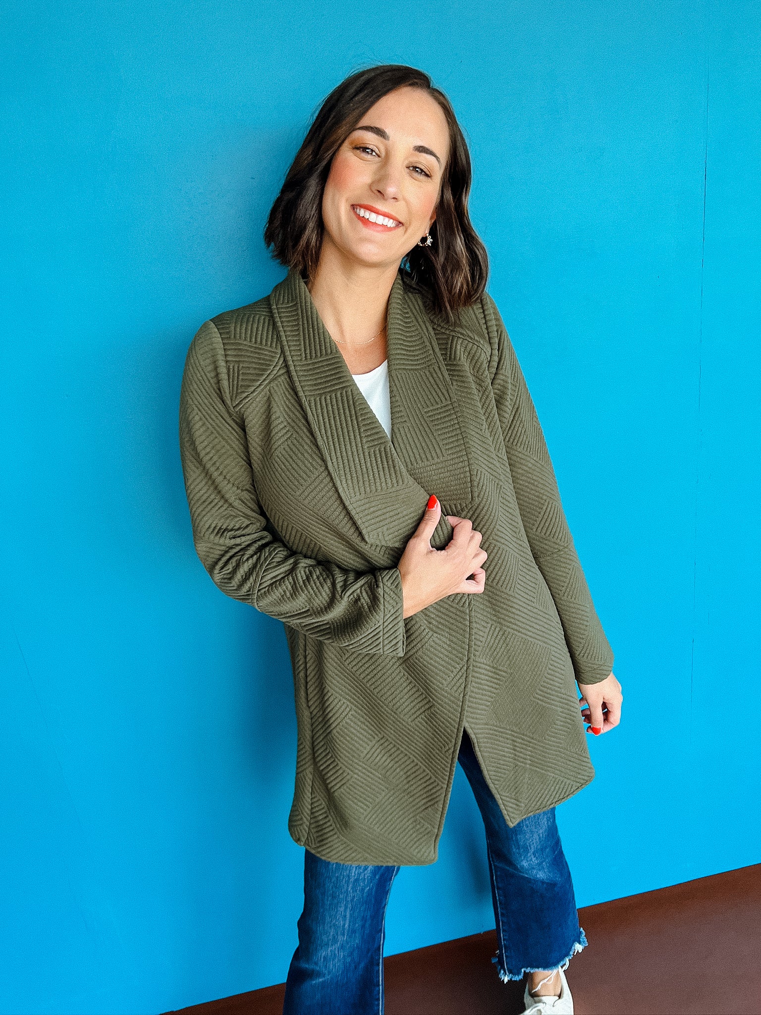 Sherri Quilted Cardigan - Dark Olive