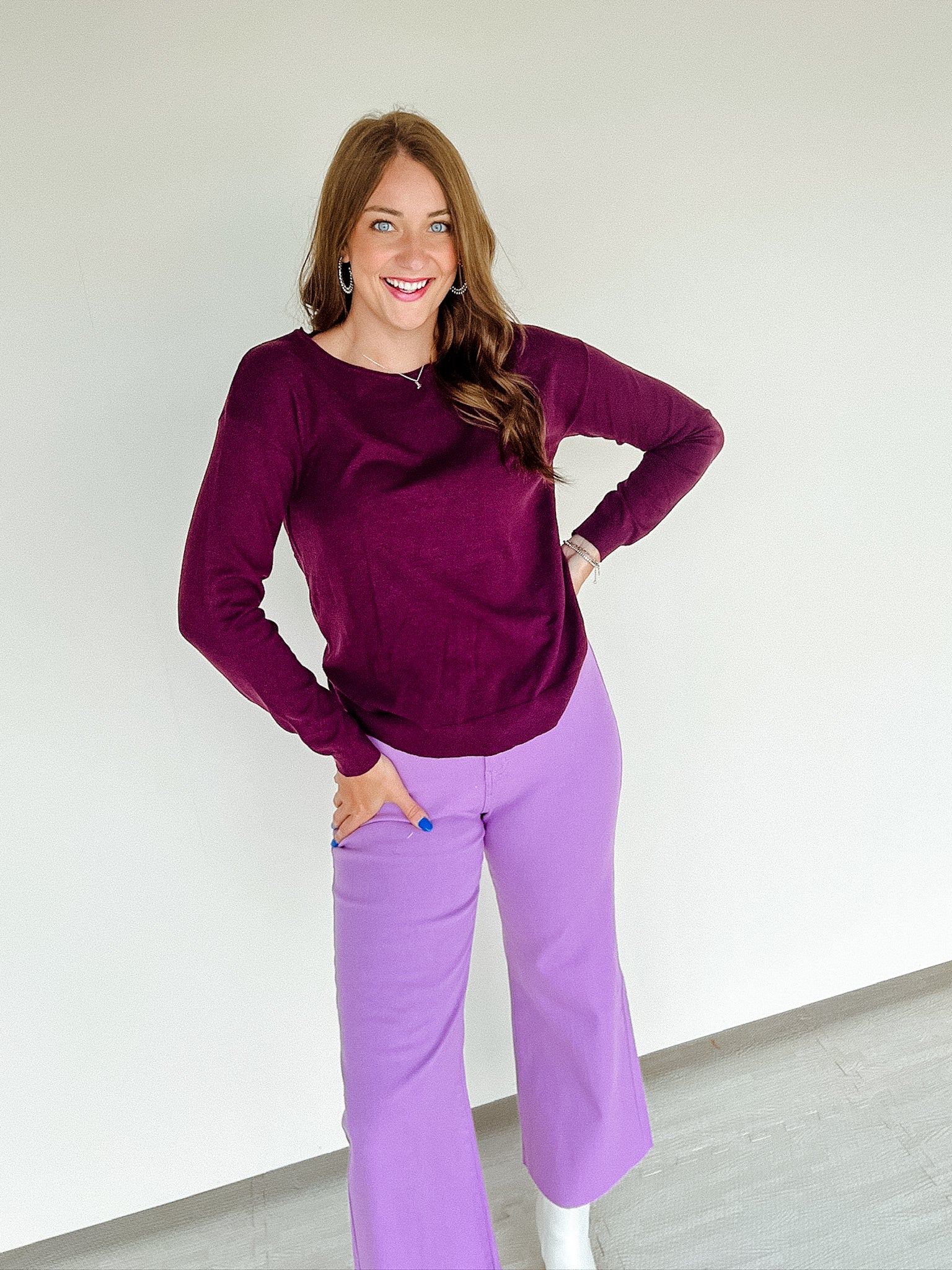 Kara Scoop Neck Sweater - Damson