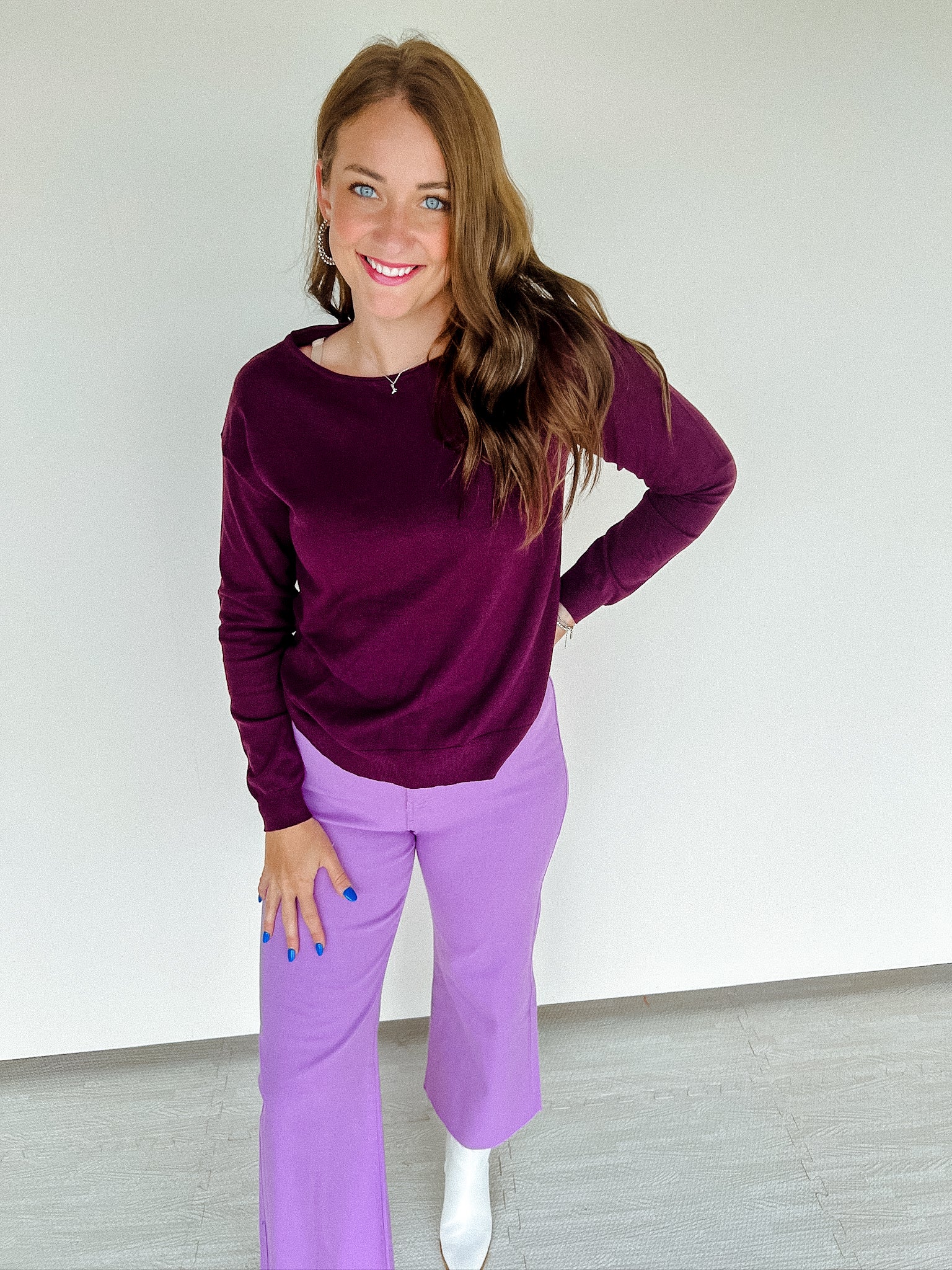 Kara Scoop Neck Sweater - Damson