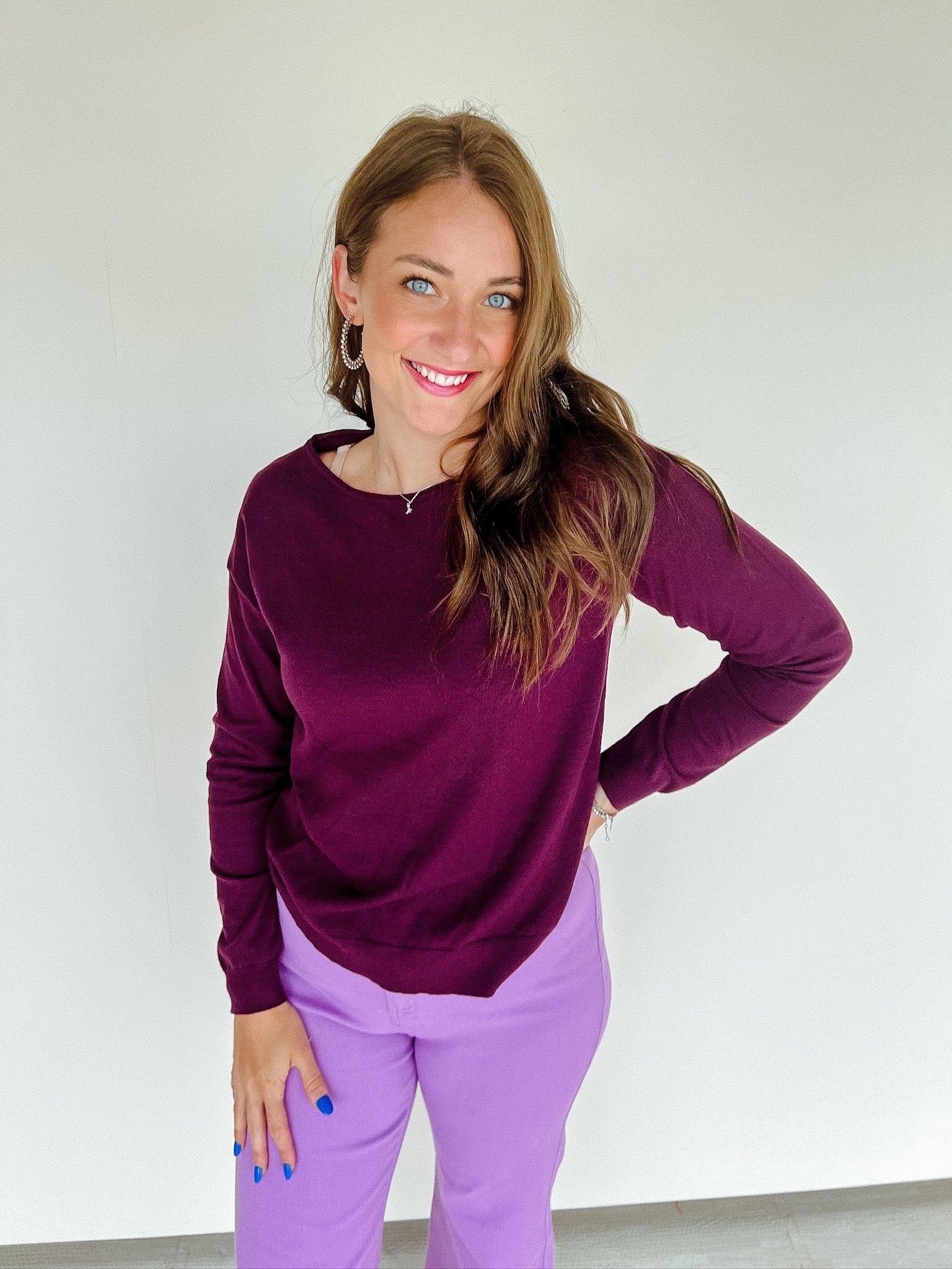 Kara Scoop Neck Sweater - Damson