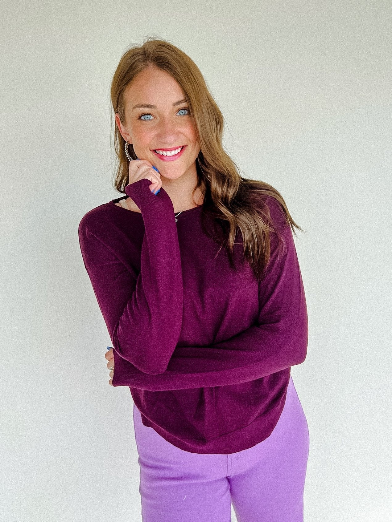 Kara Scoop Neck Sweater - Damson