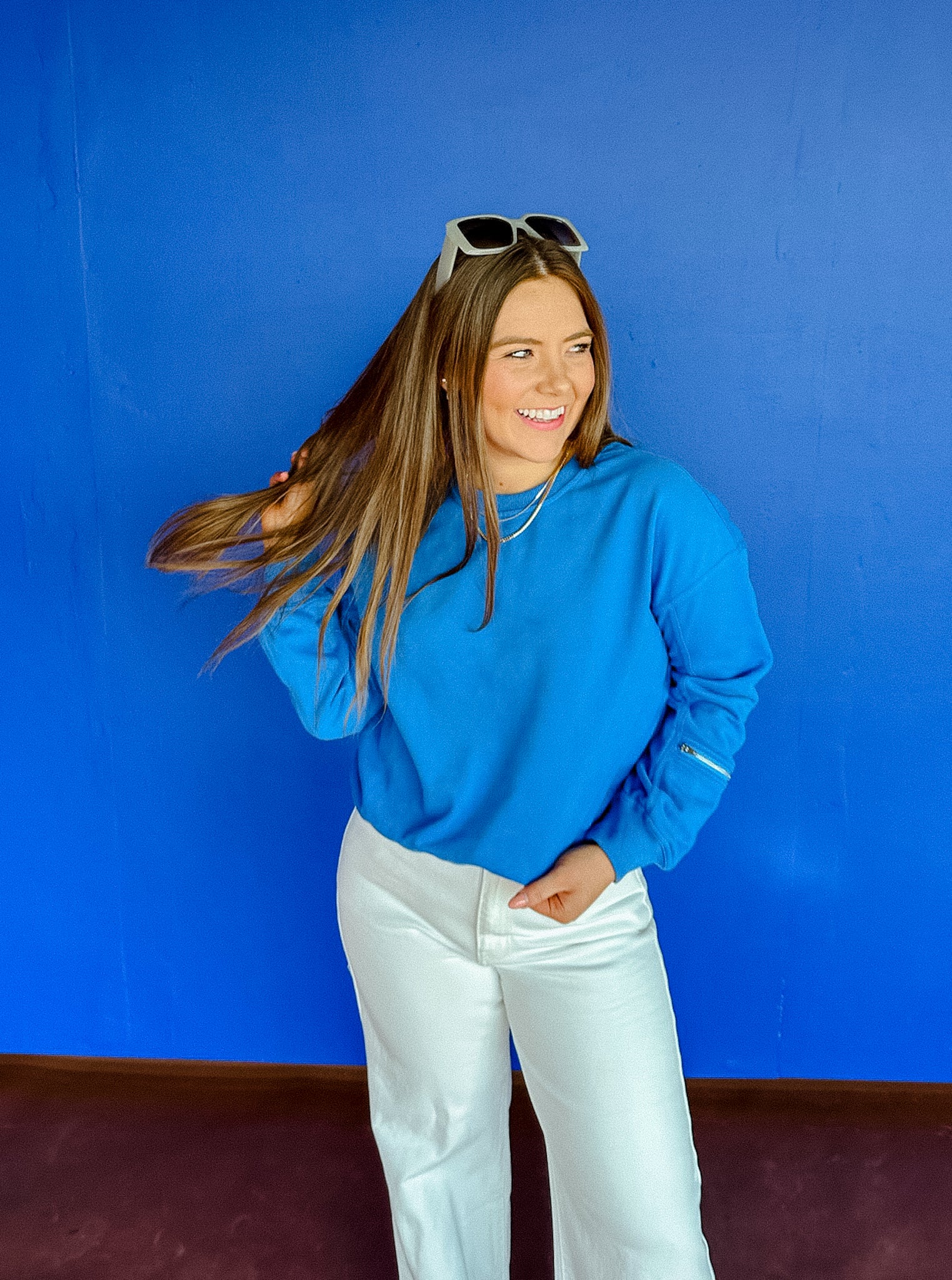 Oakland Zipper Detail Sweatshirt - Cornflower/Bright Blue