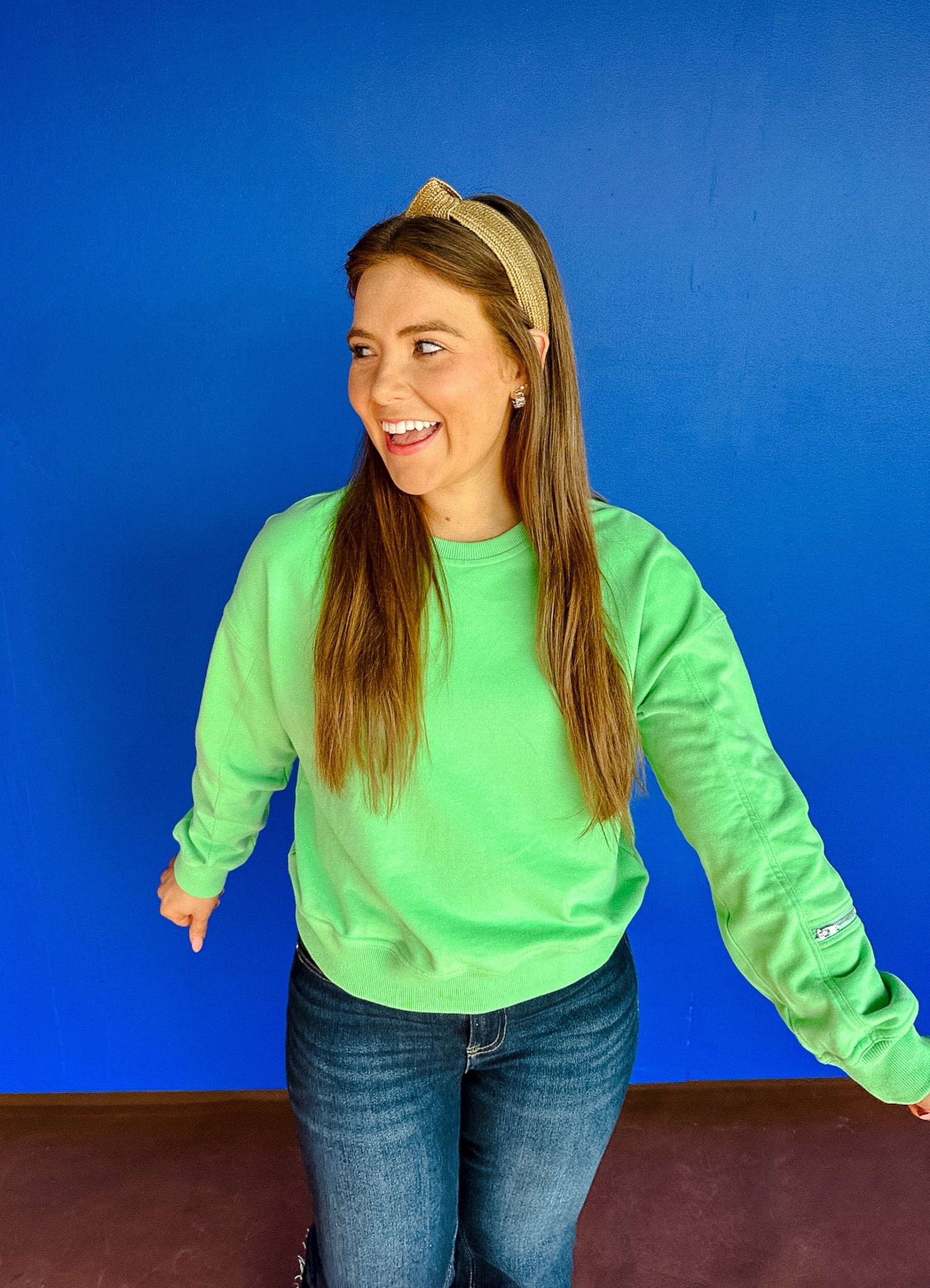 Oakland Zipper Detail Sweatshirt - Bright Green