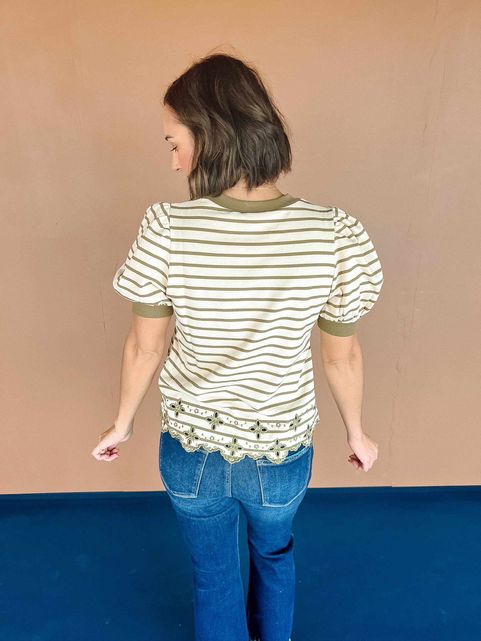 Savannah Puff Sleeve Top - Moss + Oyster