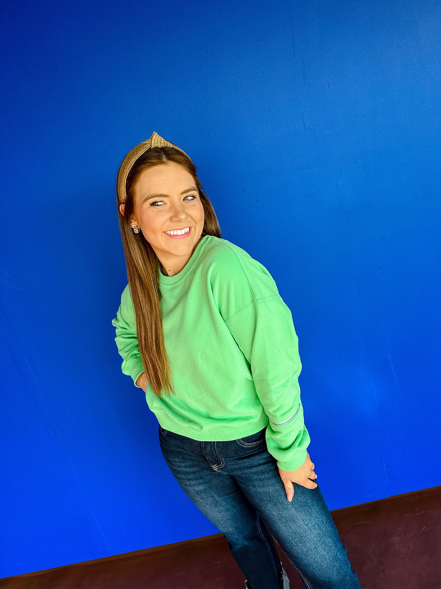 Oakland Zipper Detail Sweatshirt - Bright Green