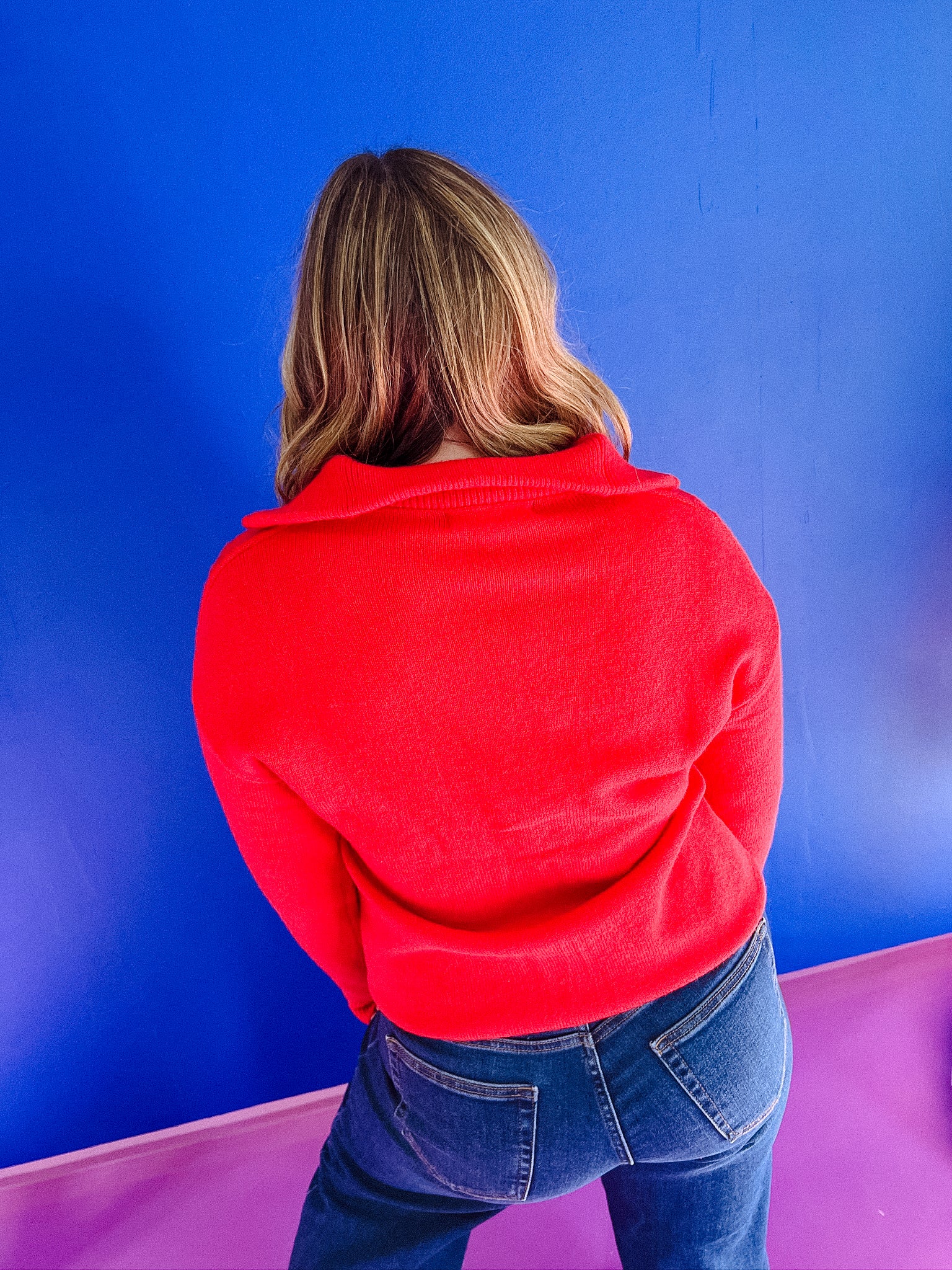 Sugarplum Textured Half Zip Sweater - True Red