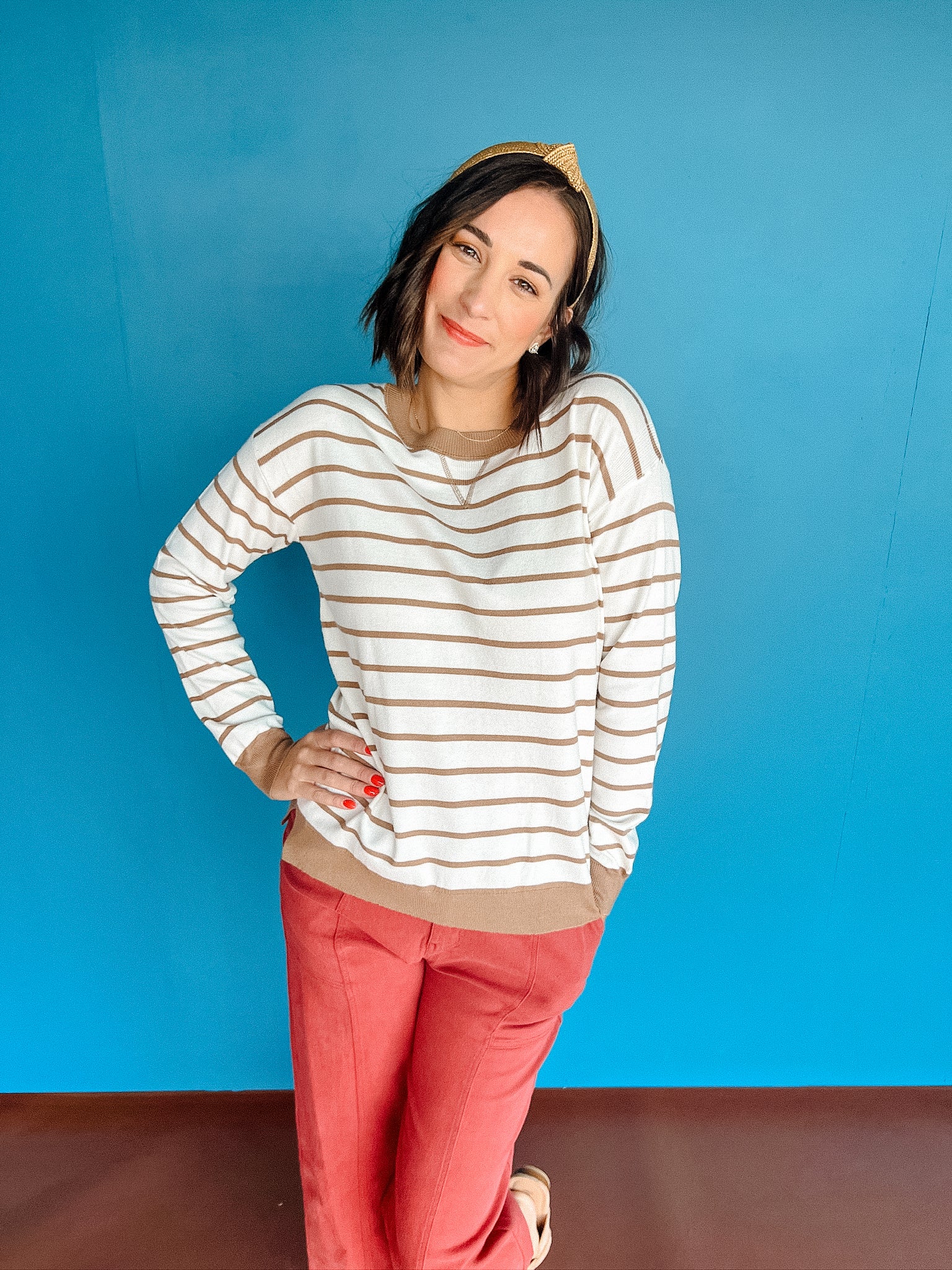 Kacey Striped Sweater -  Tan + Cream